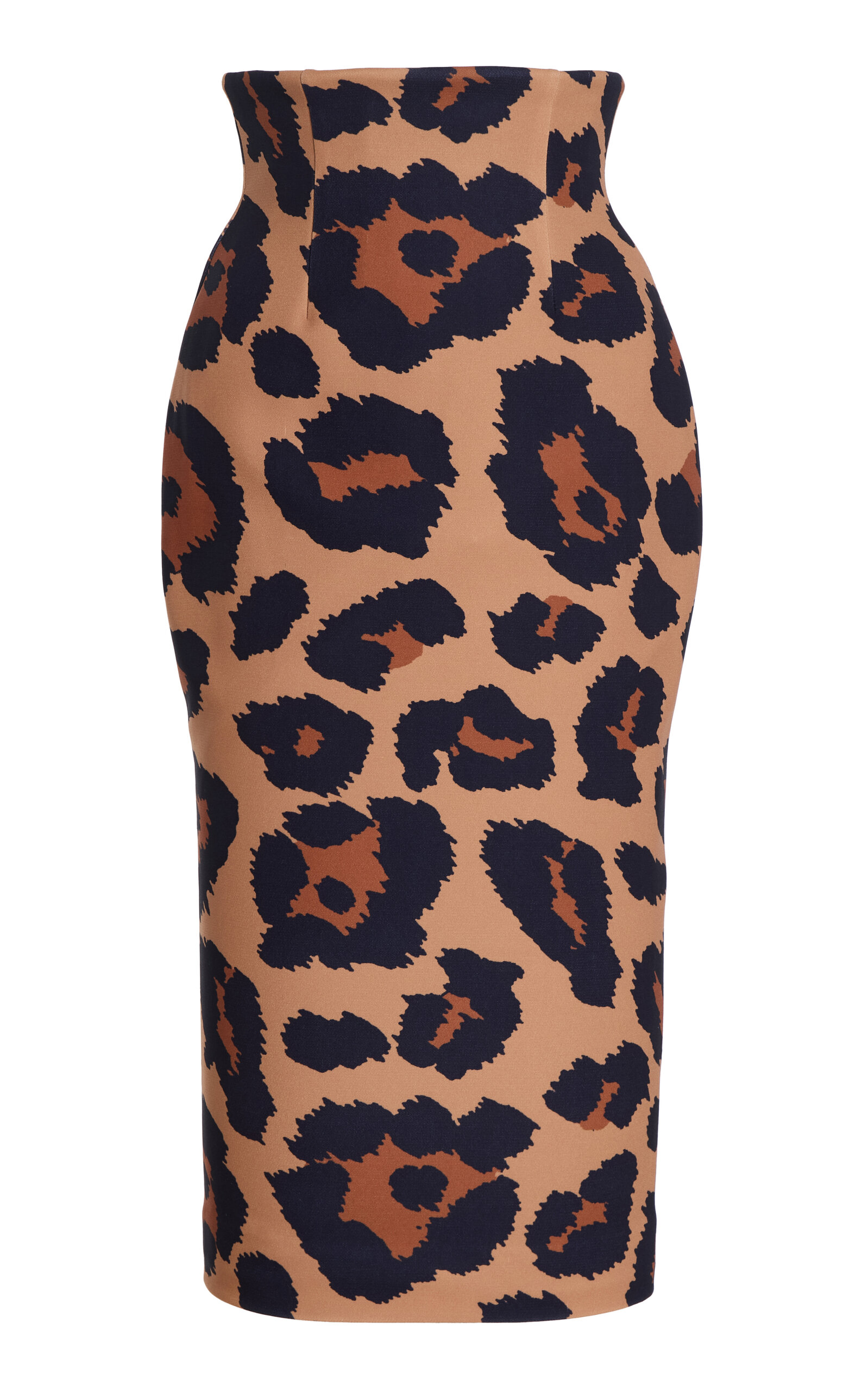 Sergio Hudson High Waisted Wool Crepe Pencil Skirt - Animal