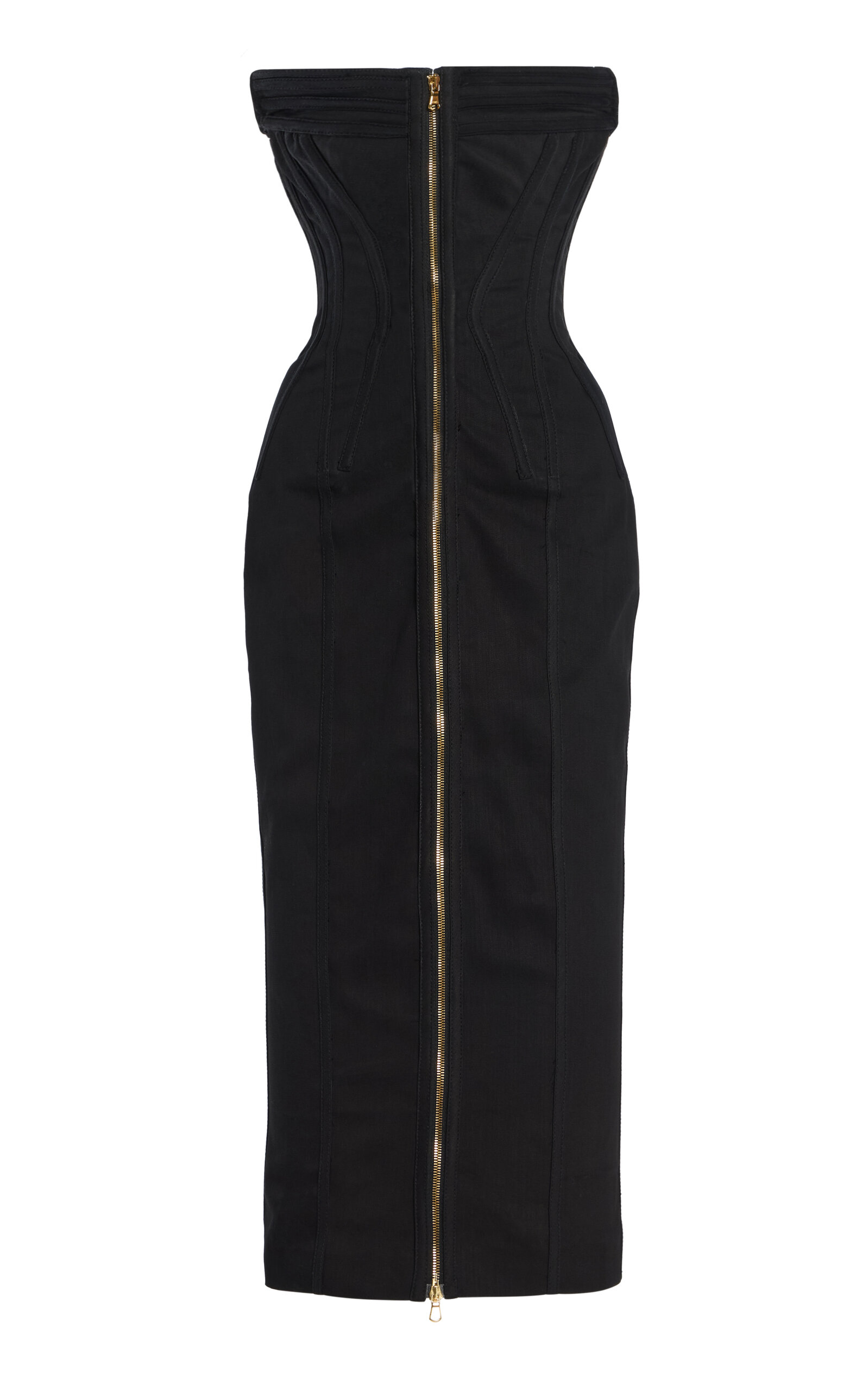 Sergio Hudson Corset Denim Midi Dress In Black