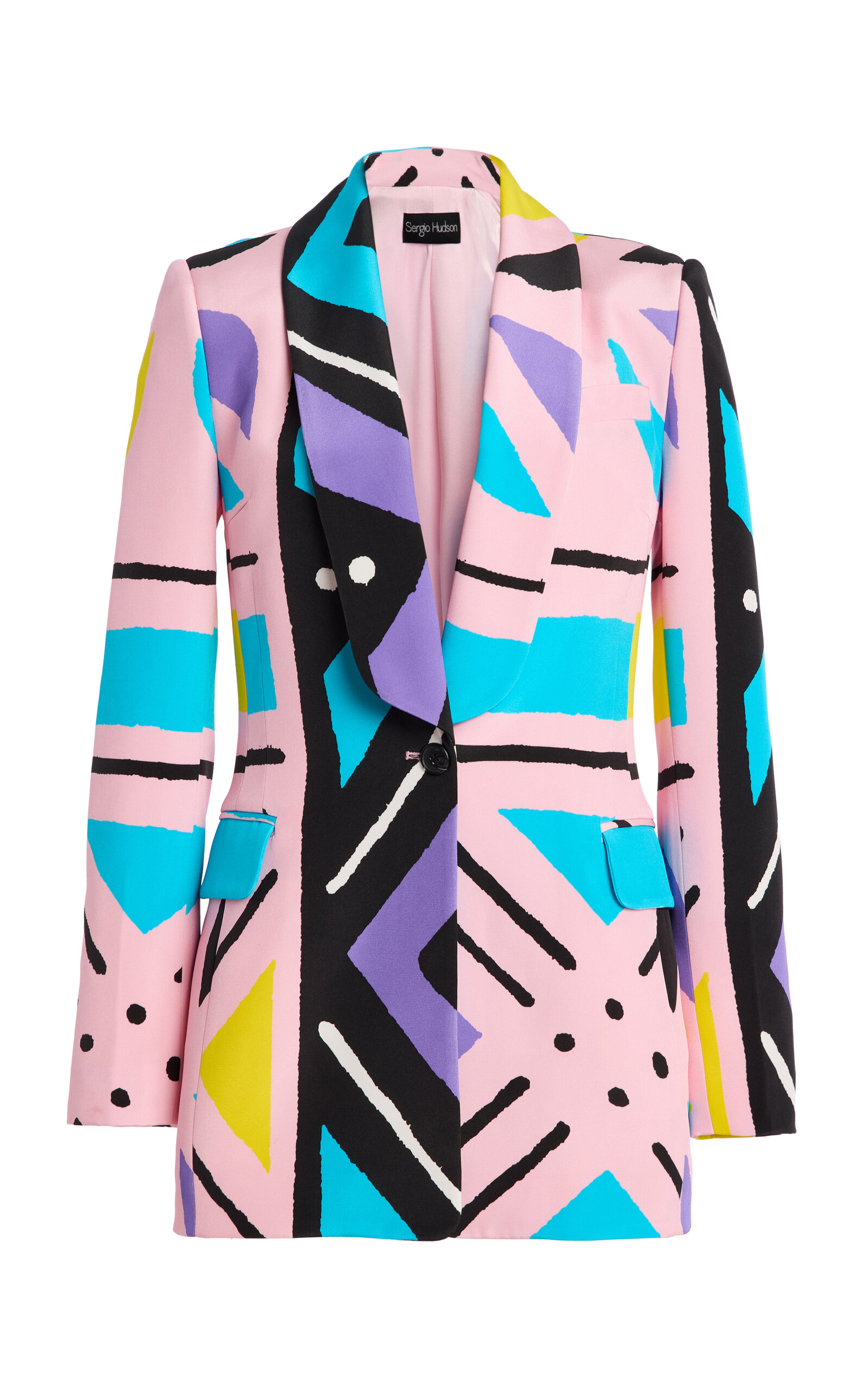 Sergio Hudson Printed Long Shawl Silk Crepe Blazer In Multi