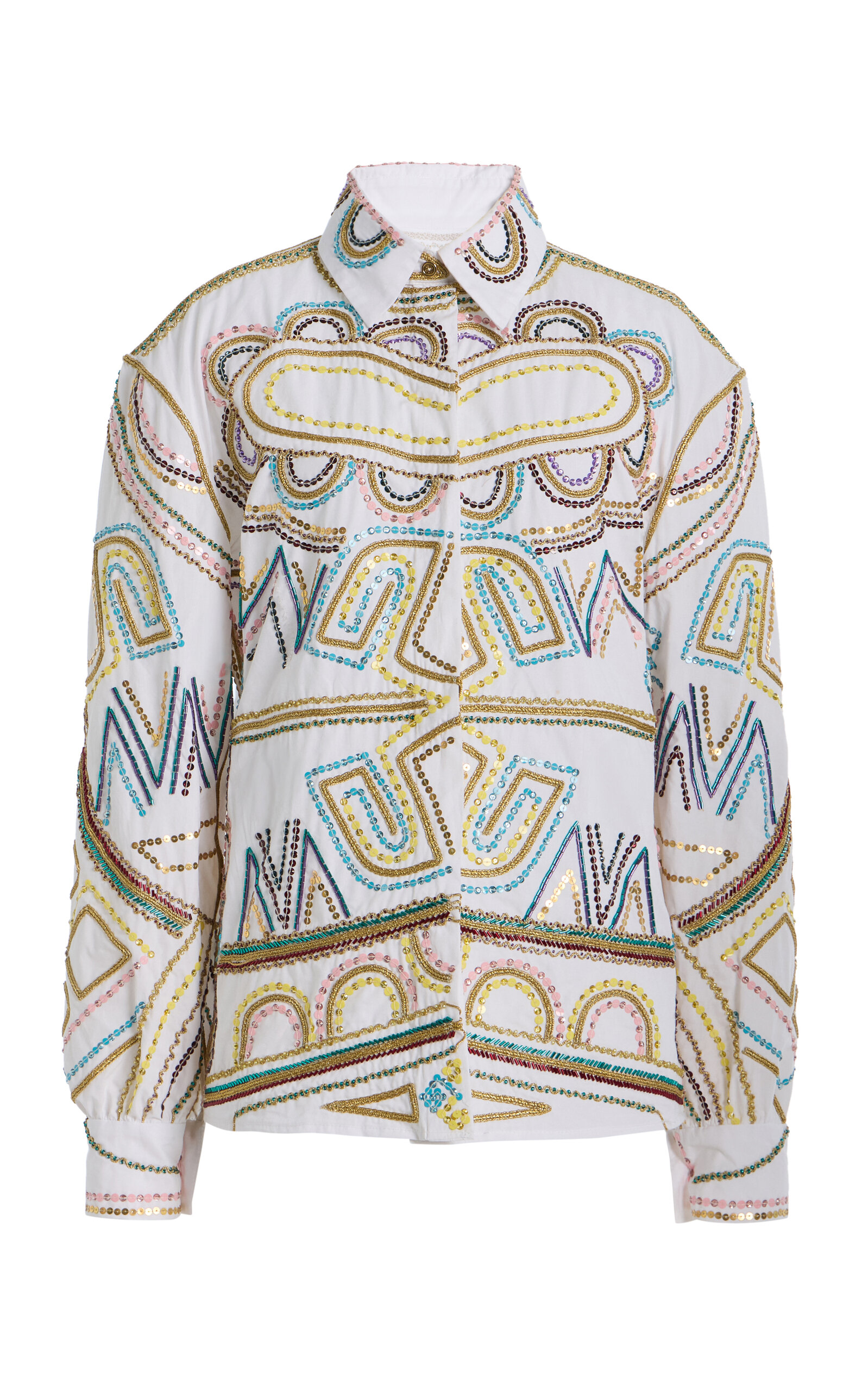 Sergio Hudson Multi-printed Embroidered Cotton Top