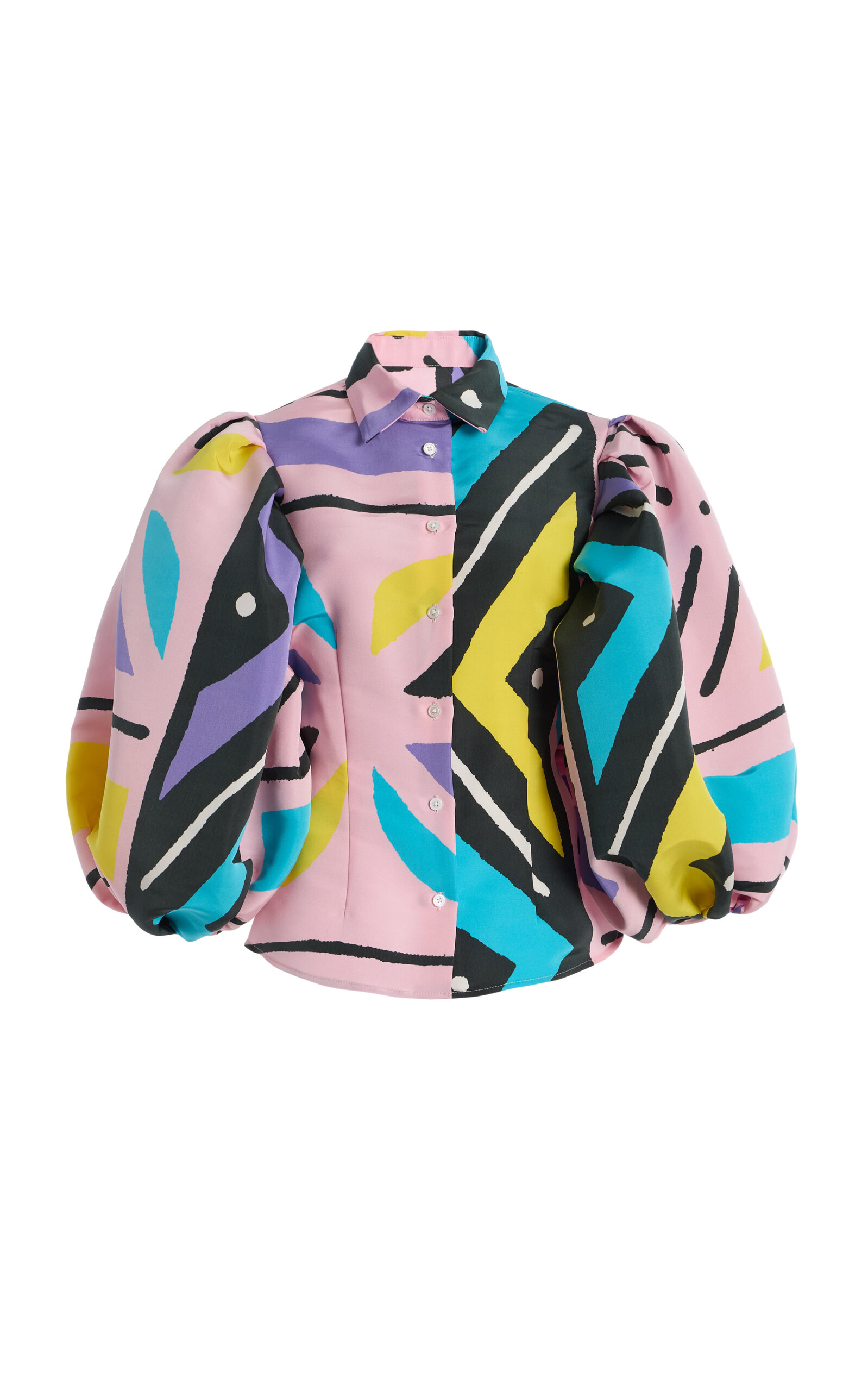 Sergio Hudson Printed Silk Button Down Top In Multi