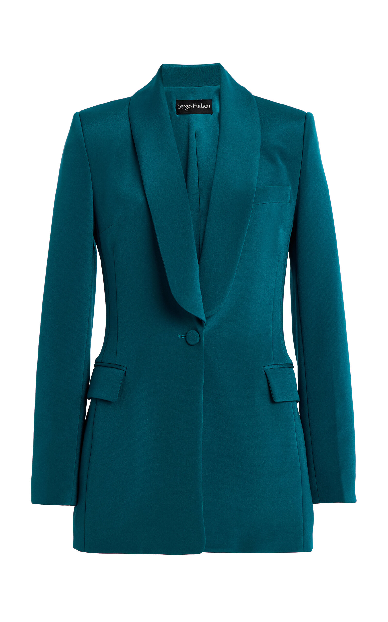 Sergio Hudson Long Shawl Silk-Satin Blazer - Blue