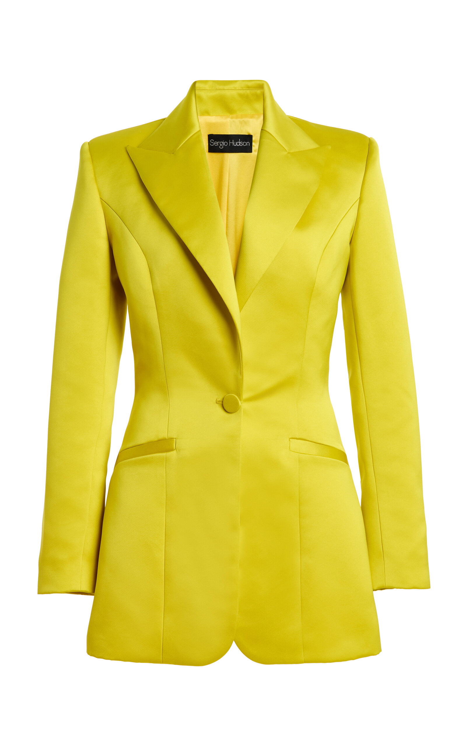 Sergio Hudson Peak Lapel Double-faced Satin Blazer In Yellow