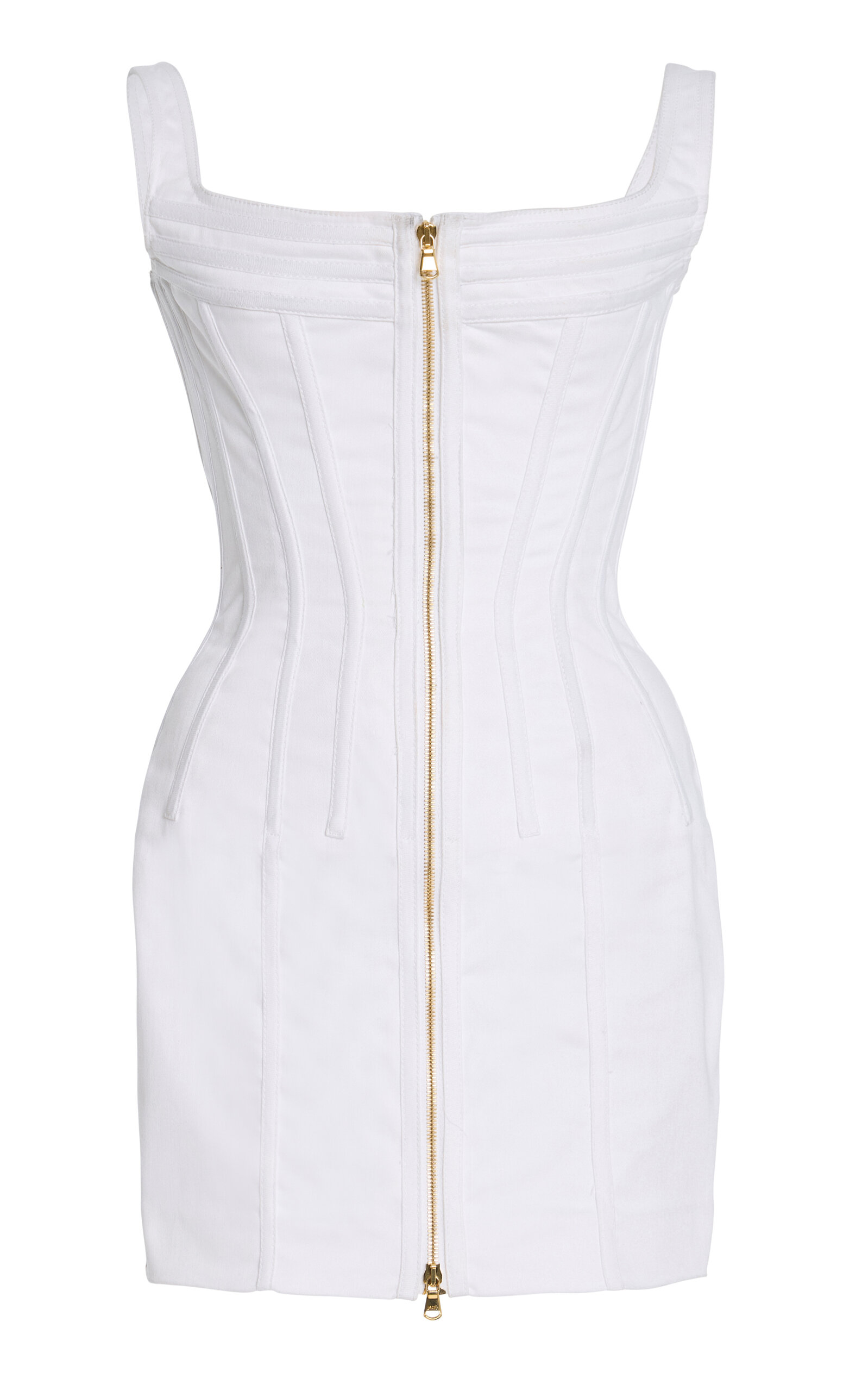 Sergio Hudson Topstich Corset Denim Mini Dress - White