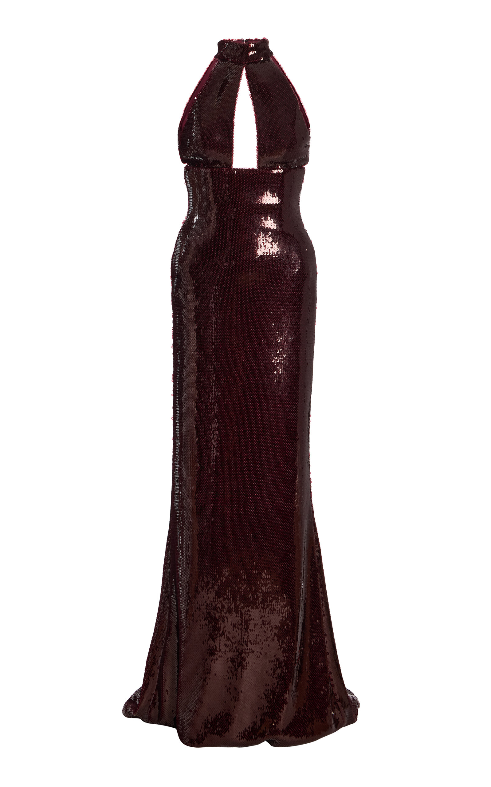 Sergio Hudson Halter Neck Corset Sequin Evening Gown In Burgundy