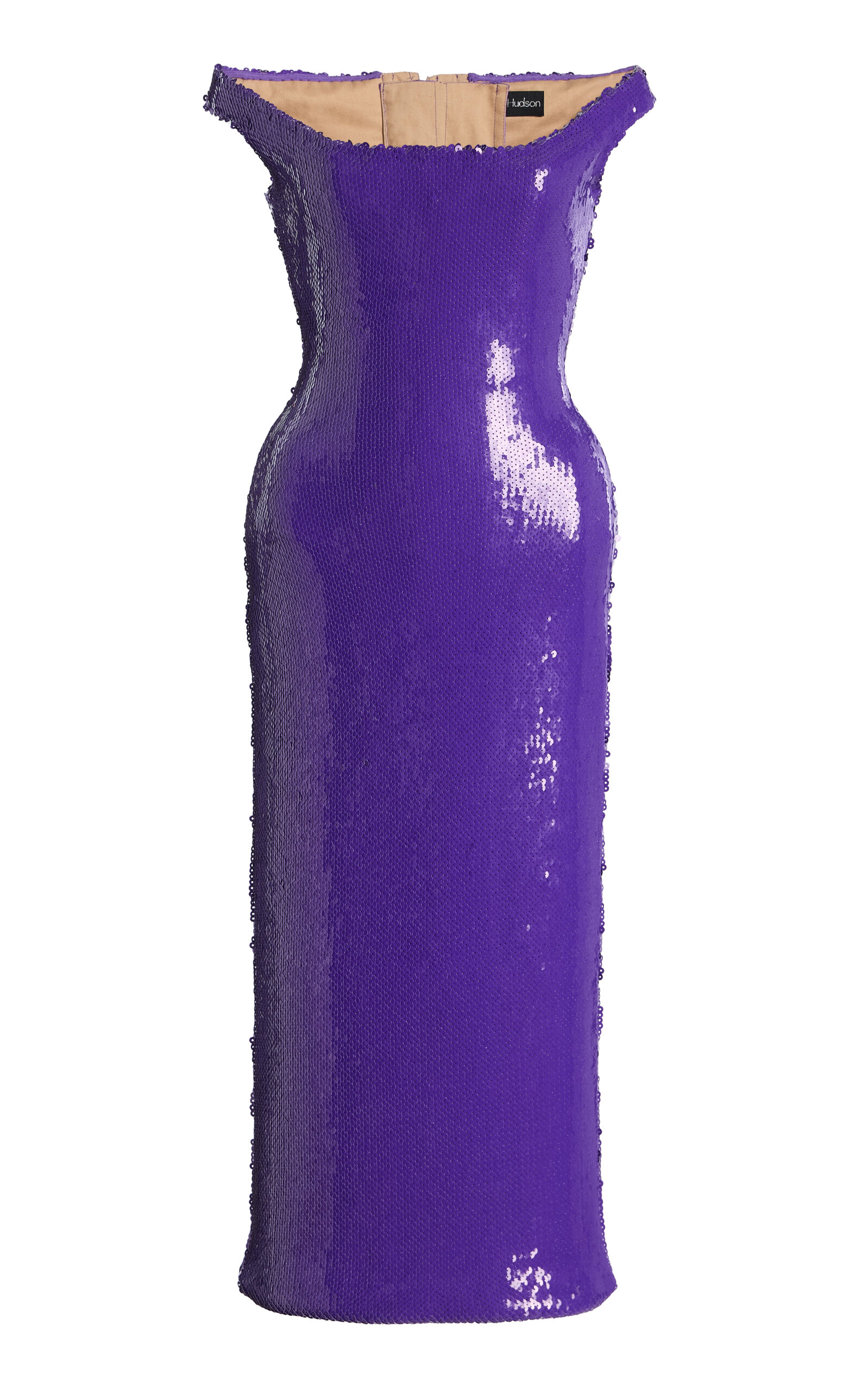 Sergio Hudson Off-The-Shoulder Corset Sequin Midi Dress - Purple