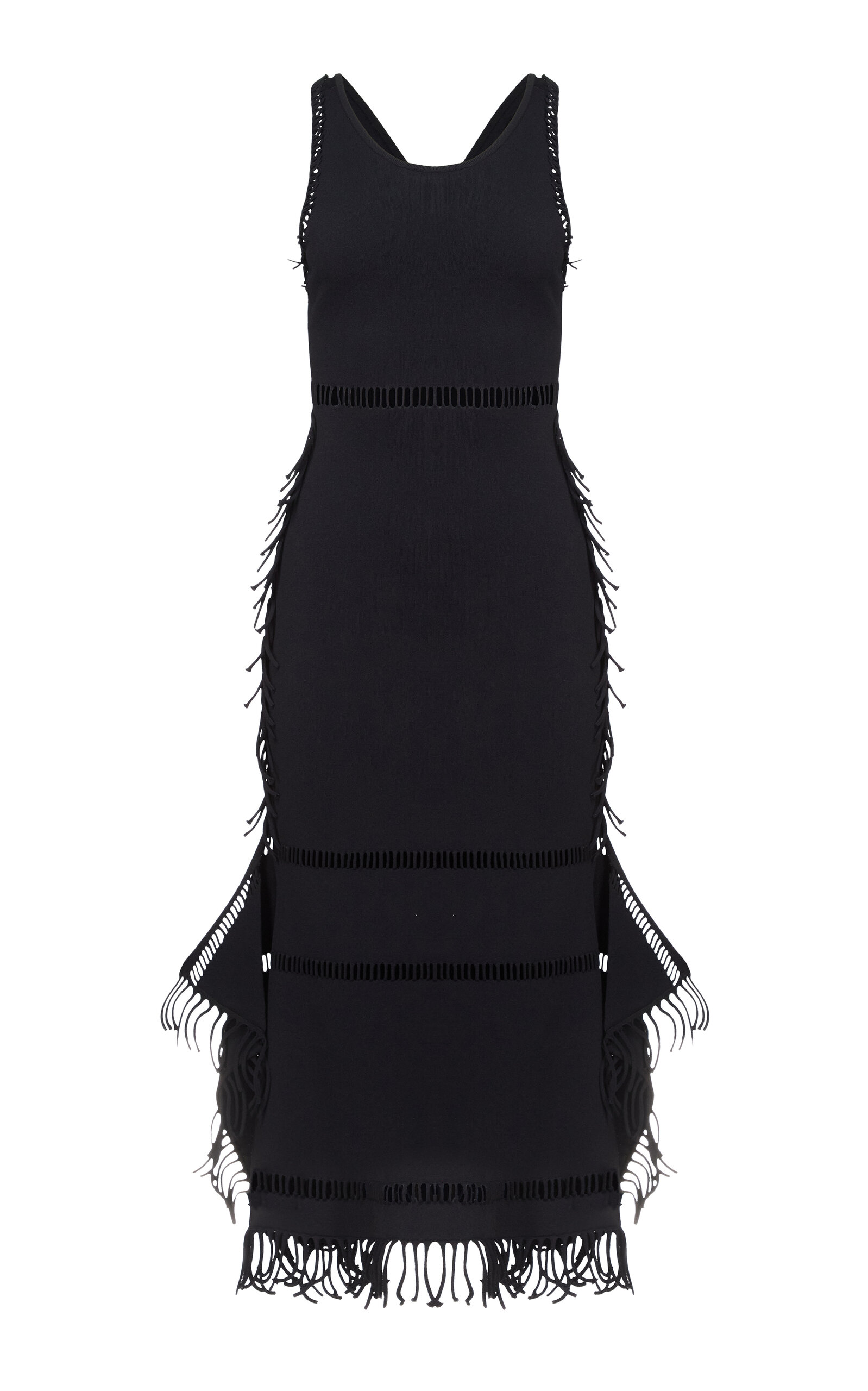 Fforme Sorcha Fringed Knit Dress In Black