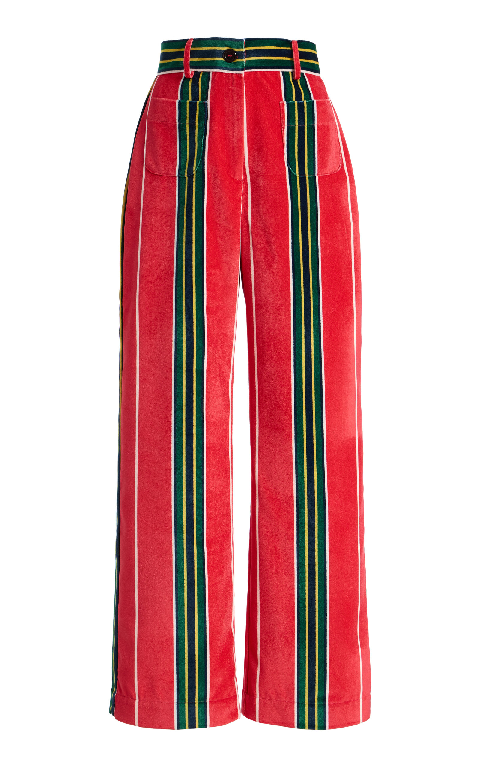 La Veste Pippi Striped Cotton Velvet Pants In Red