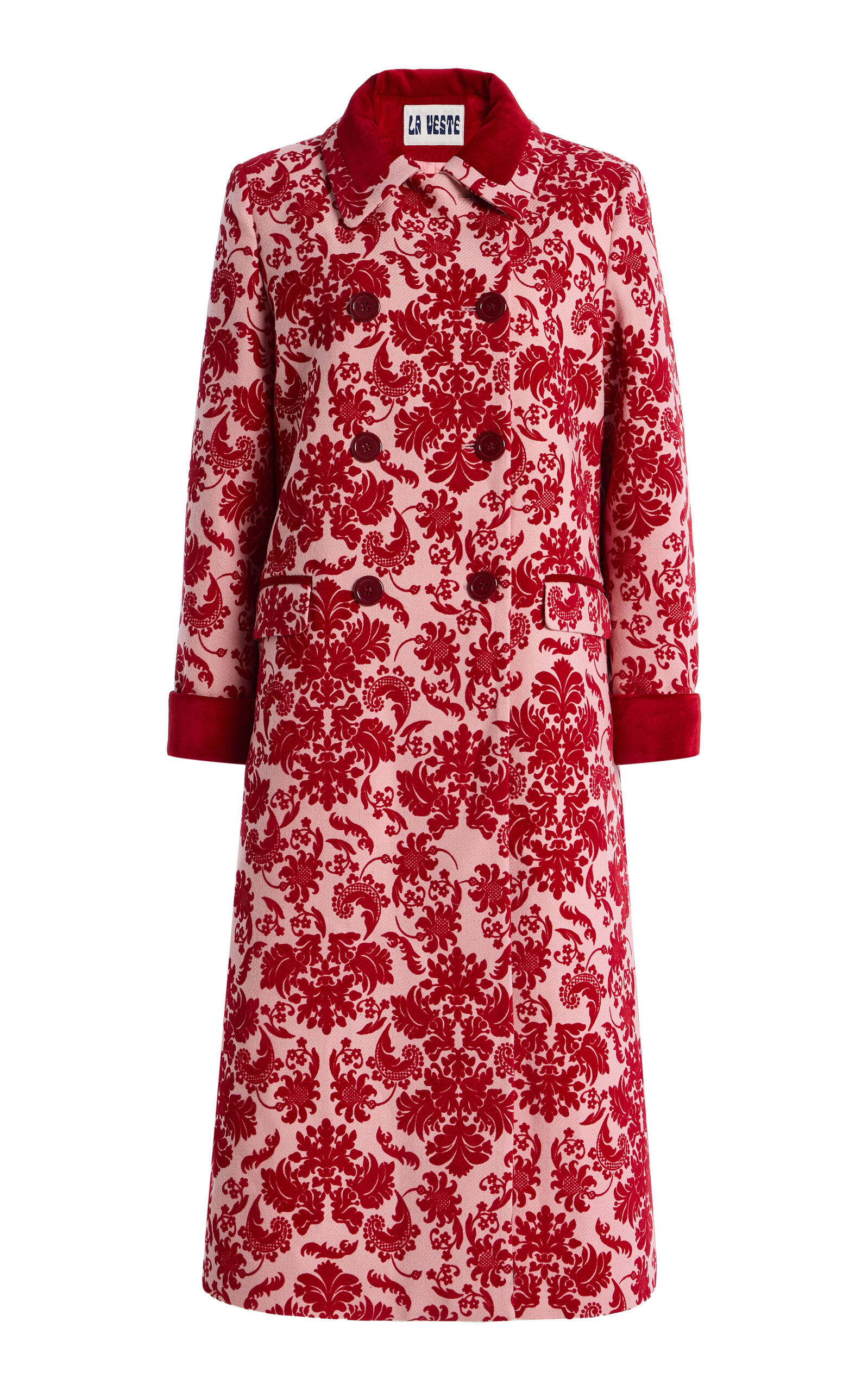 La Veste Miranda Flocked Wool Coat In Red
