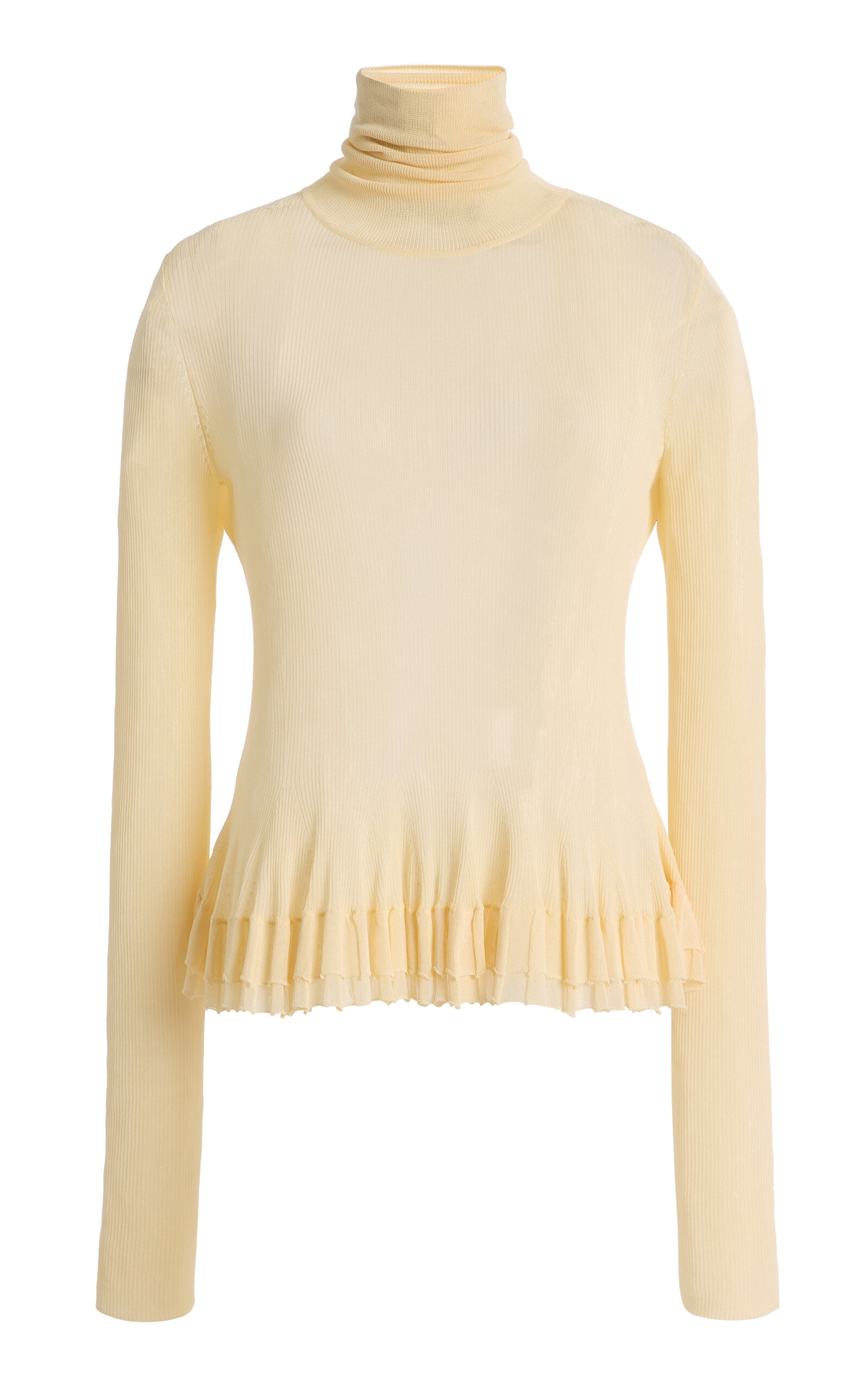 Ashlyn Merritt Sheer-hem Peplum Turtleneck In White