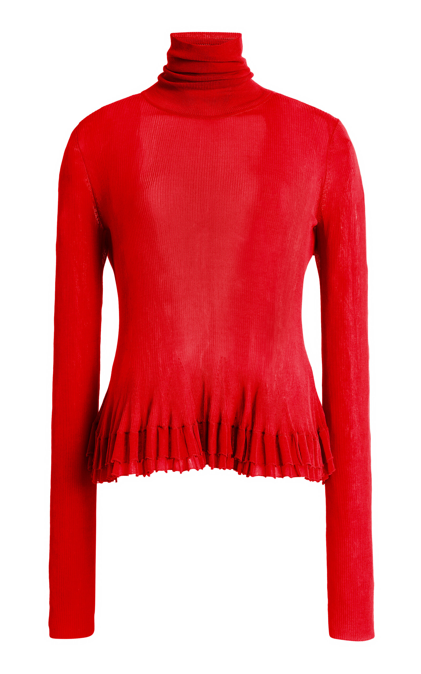 Ashlyn Merritt Sheer-hem Peplum Turtleneck In Red