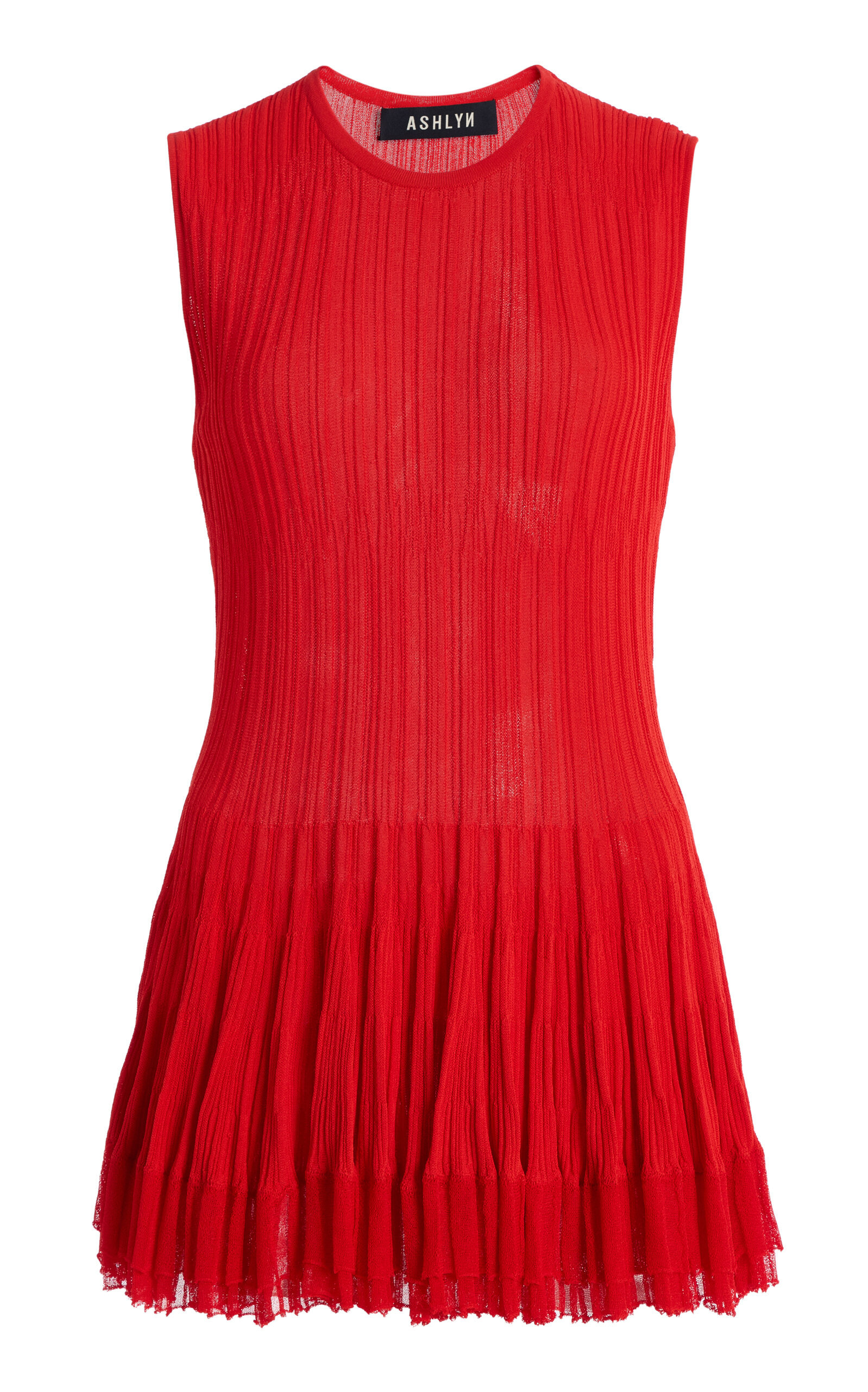 Ashlyn Yoona Crewneck Pleated Double-hem Top In Red