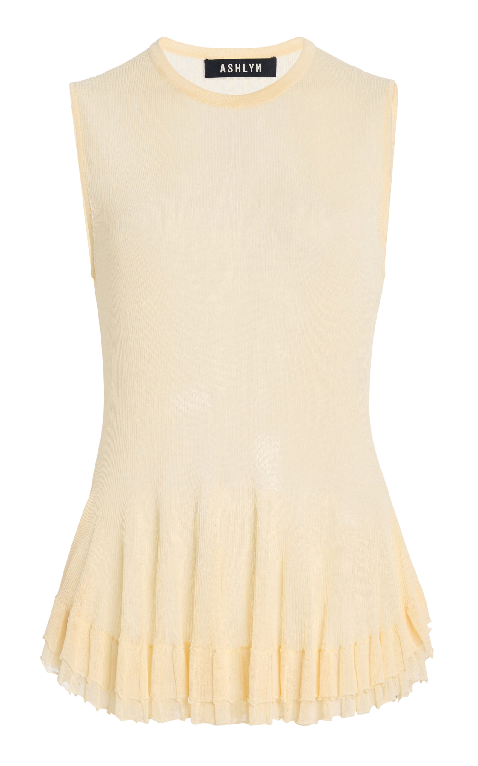 Ashlyn Bennett Pleated Hem Peplum Crewneck In Yellow