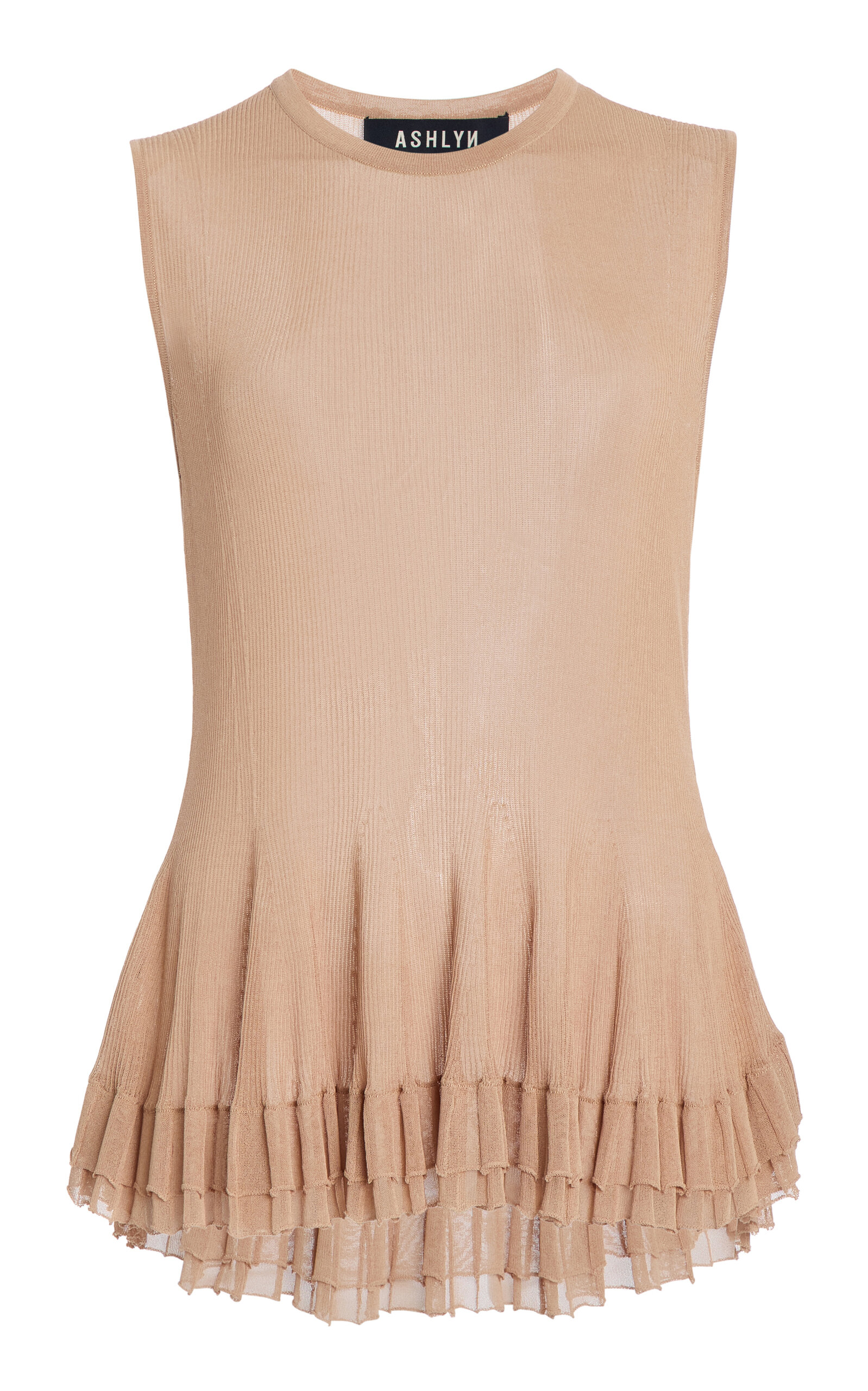 Ashlyn Bennett Pleated Hem Peplum Crewneck In Brown