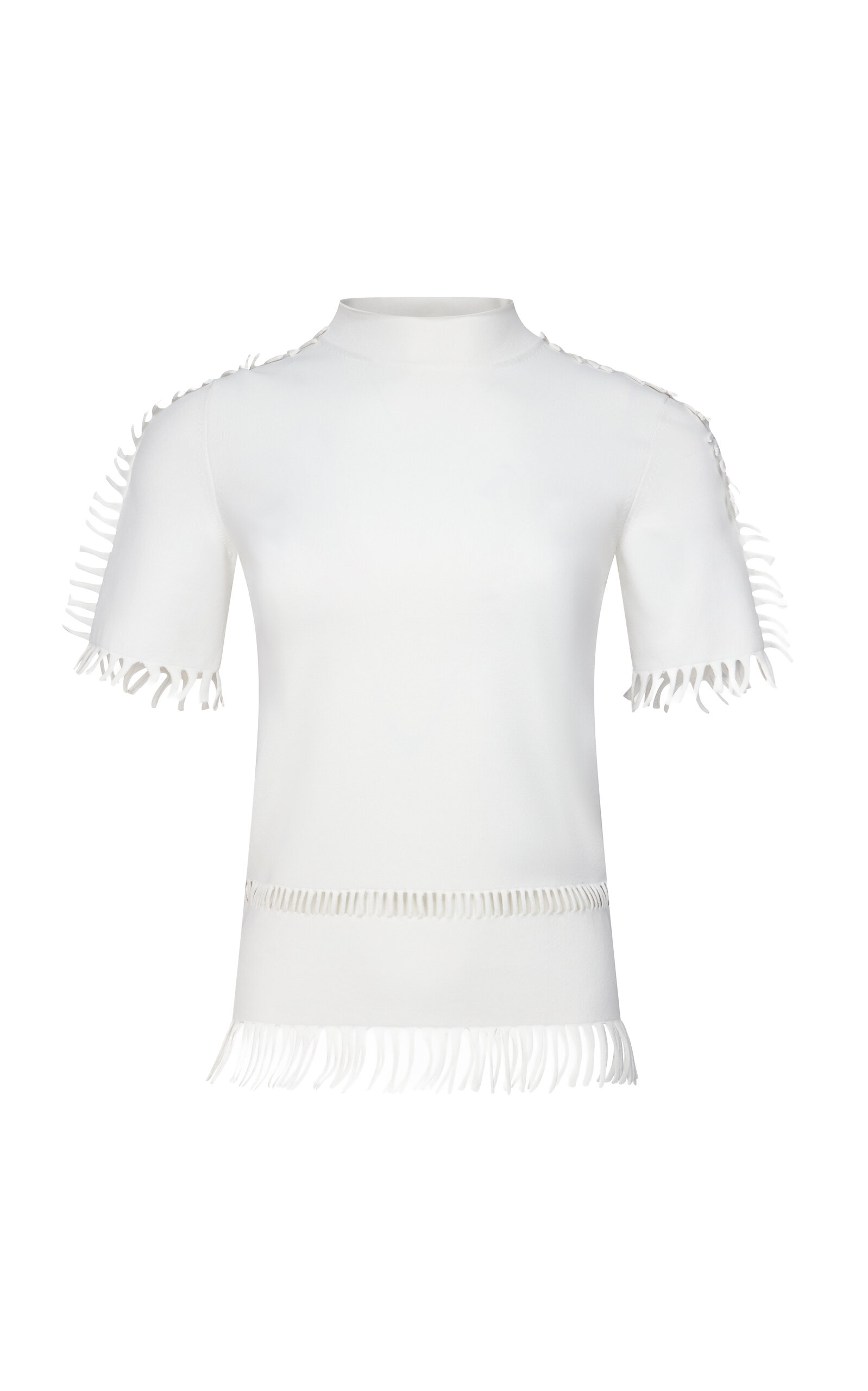FFORME Lorna Fringed-Edge Short-Sleeve Knit Top - White