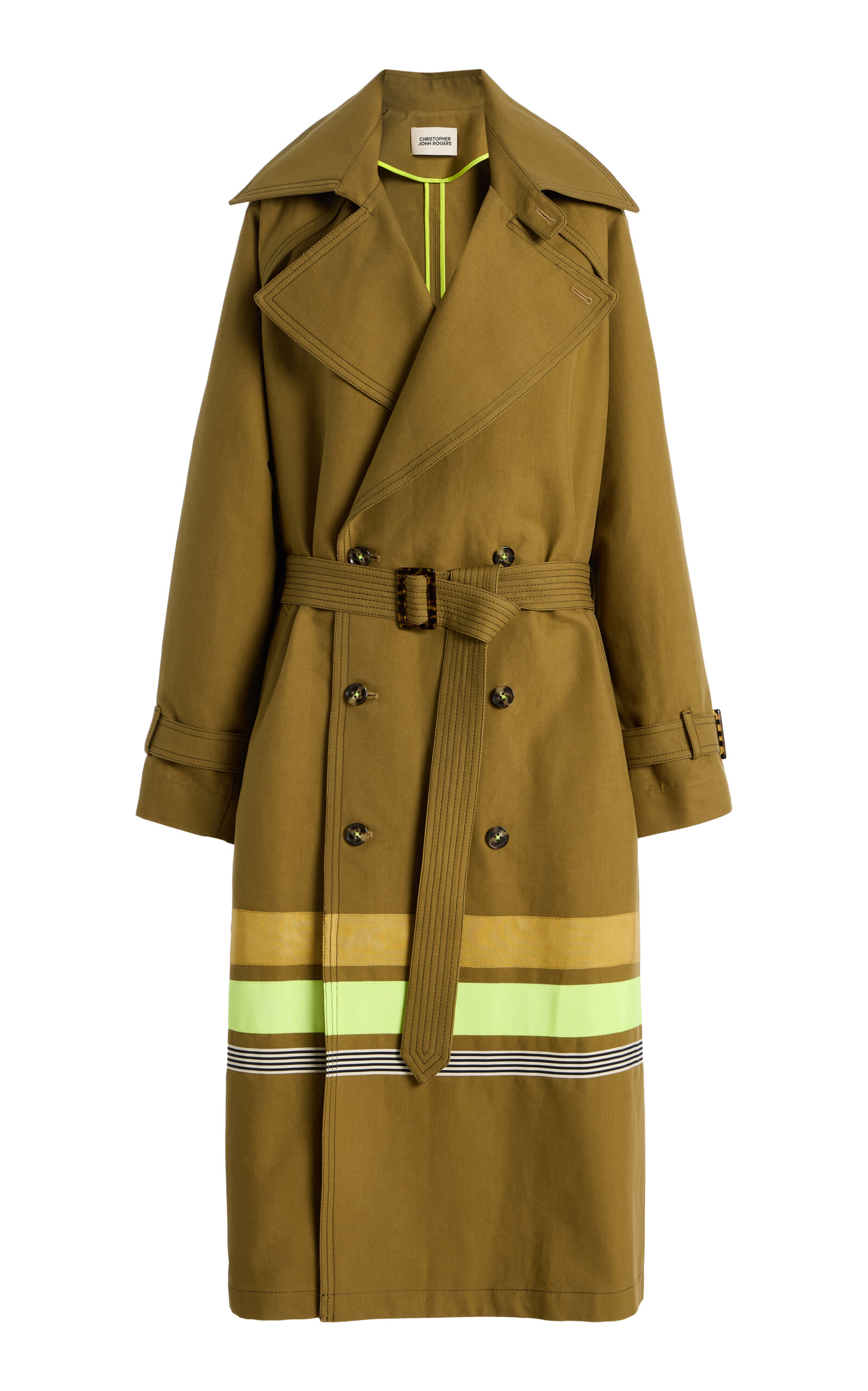 Christopher John Rogers Embellished Oversized Cotton Trench Coat - Olive