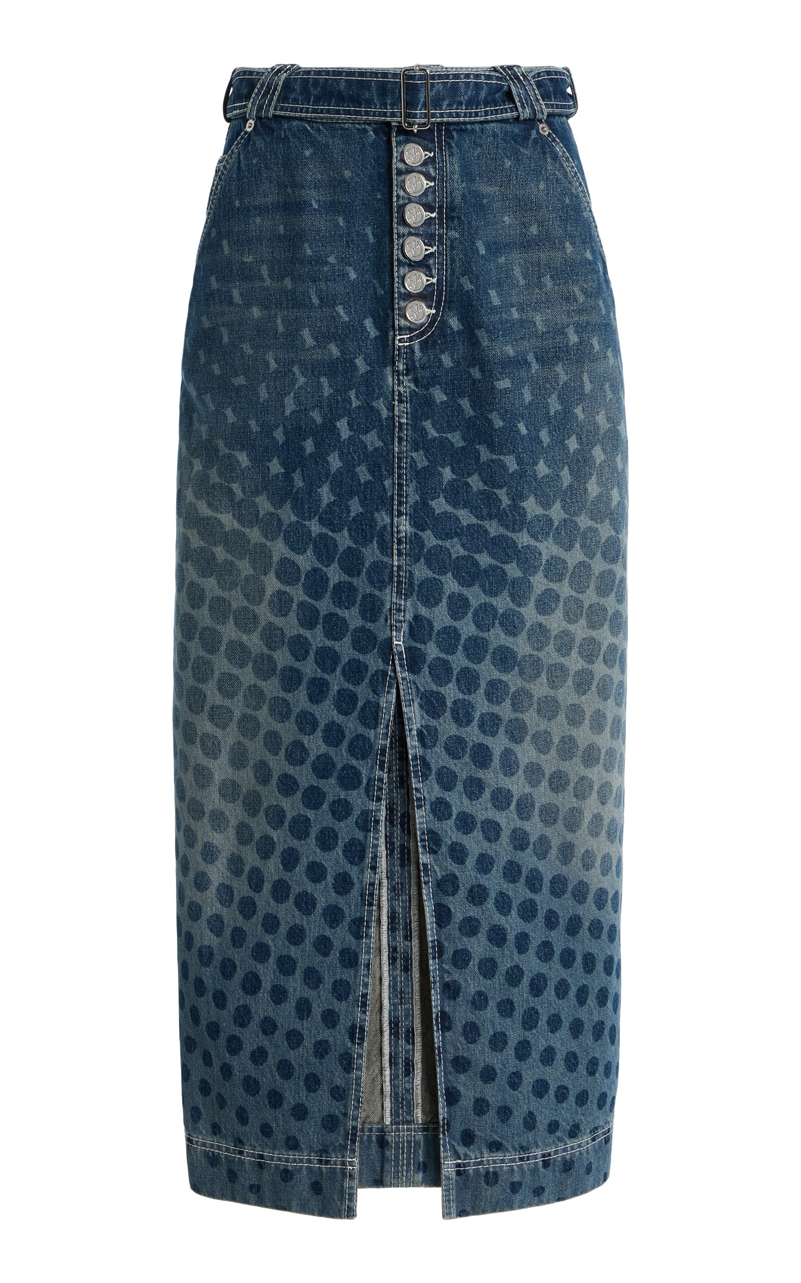 Christopher John Rogers Wiggle-dot Denim Midi Pencil Skirt In Blue