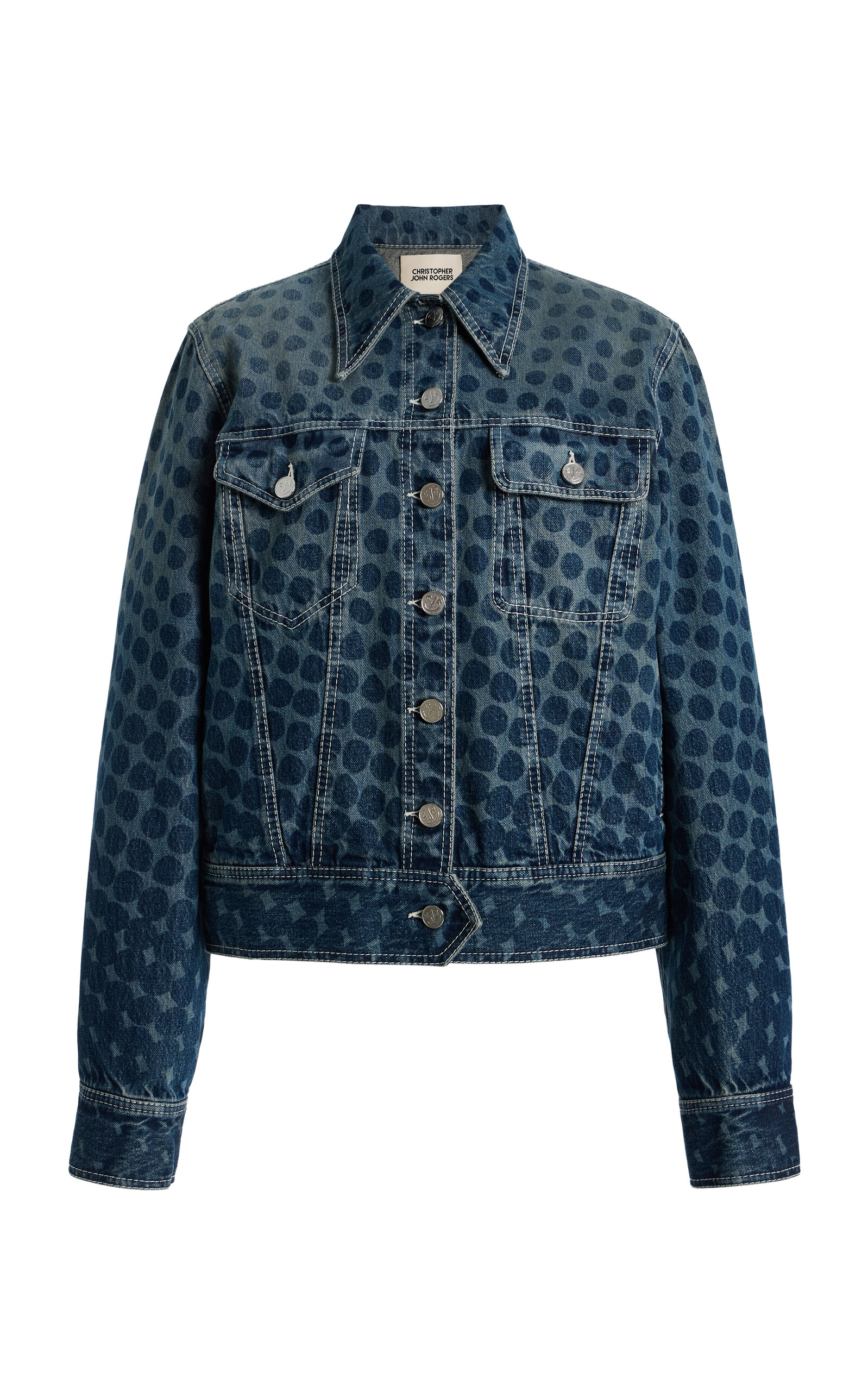 Christopher John Rogers Wiggle-Dot Cotton Denim Jacket - Medium Wash