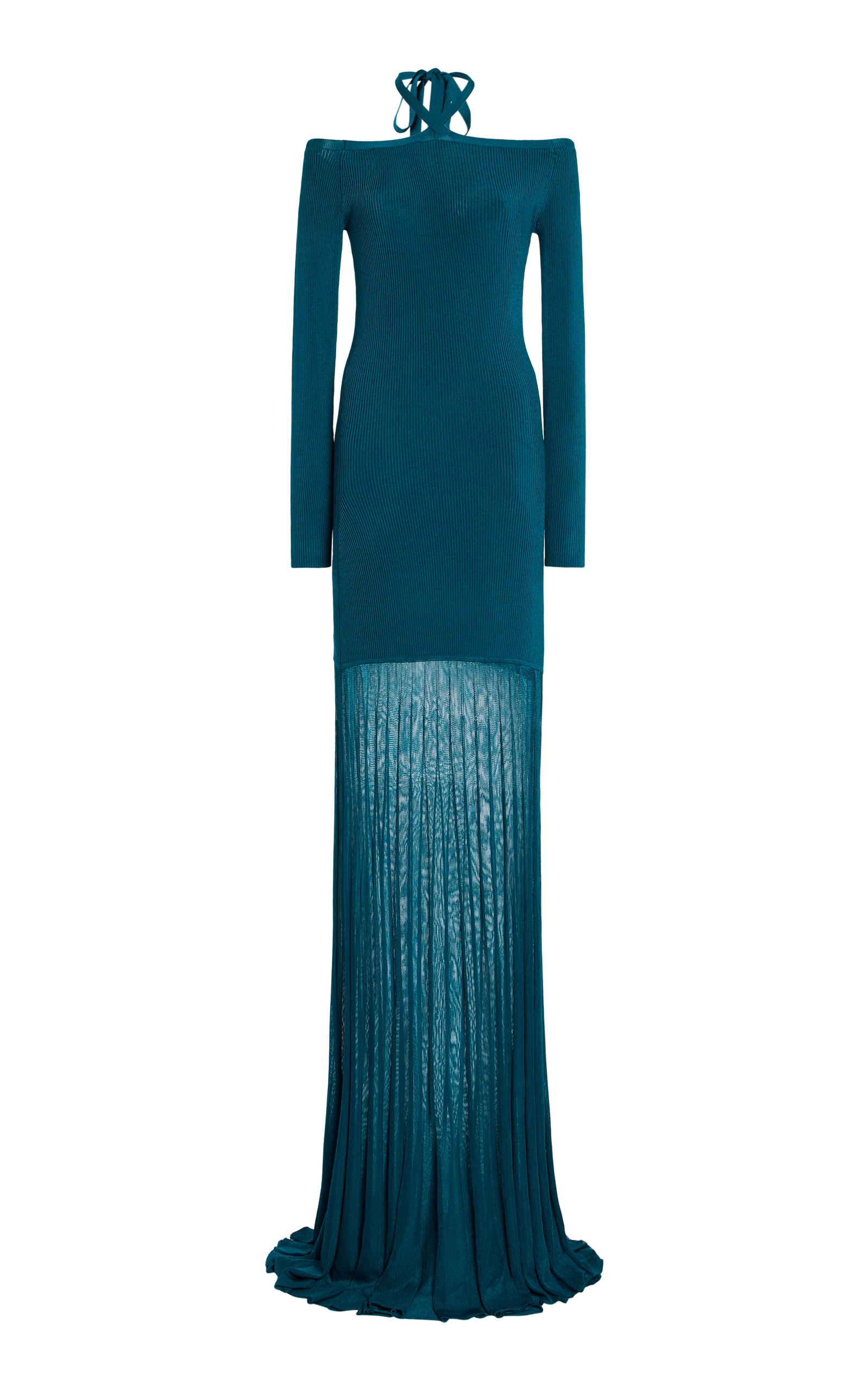 Christopher John Rogers Off-the-shoulder Knit Gown In Blue