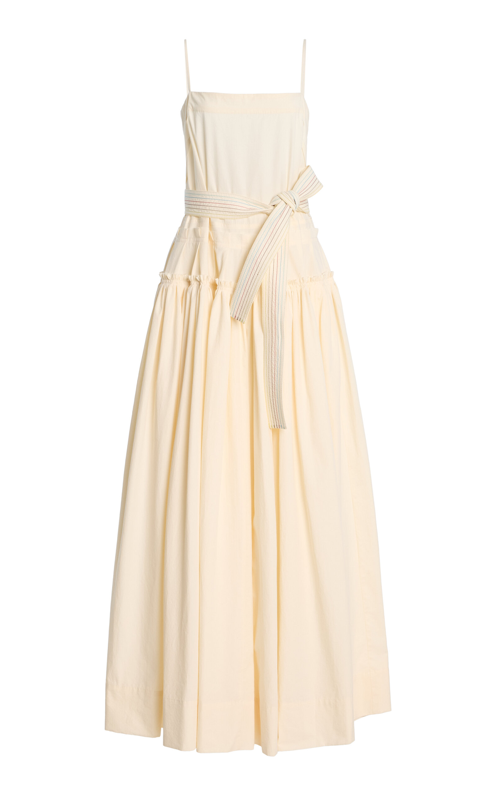 Christopher John Rogers Belted Inside-Out Babydoll Cotton Maxi Dress - Off-White