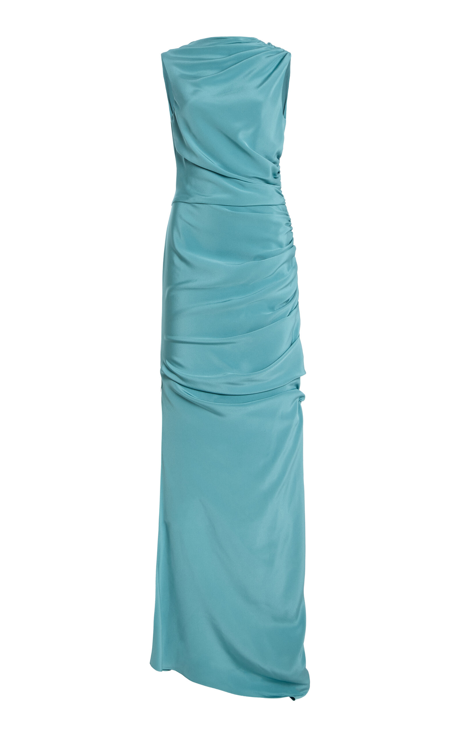 Christopher John Rogers Silk Column Gown In Blue