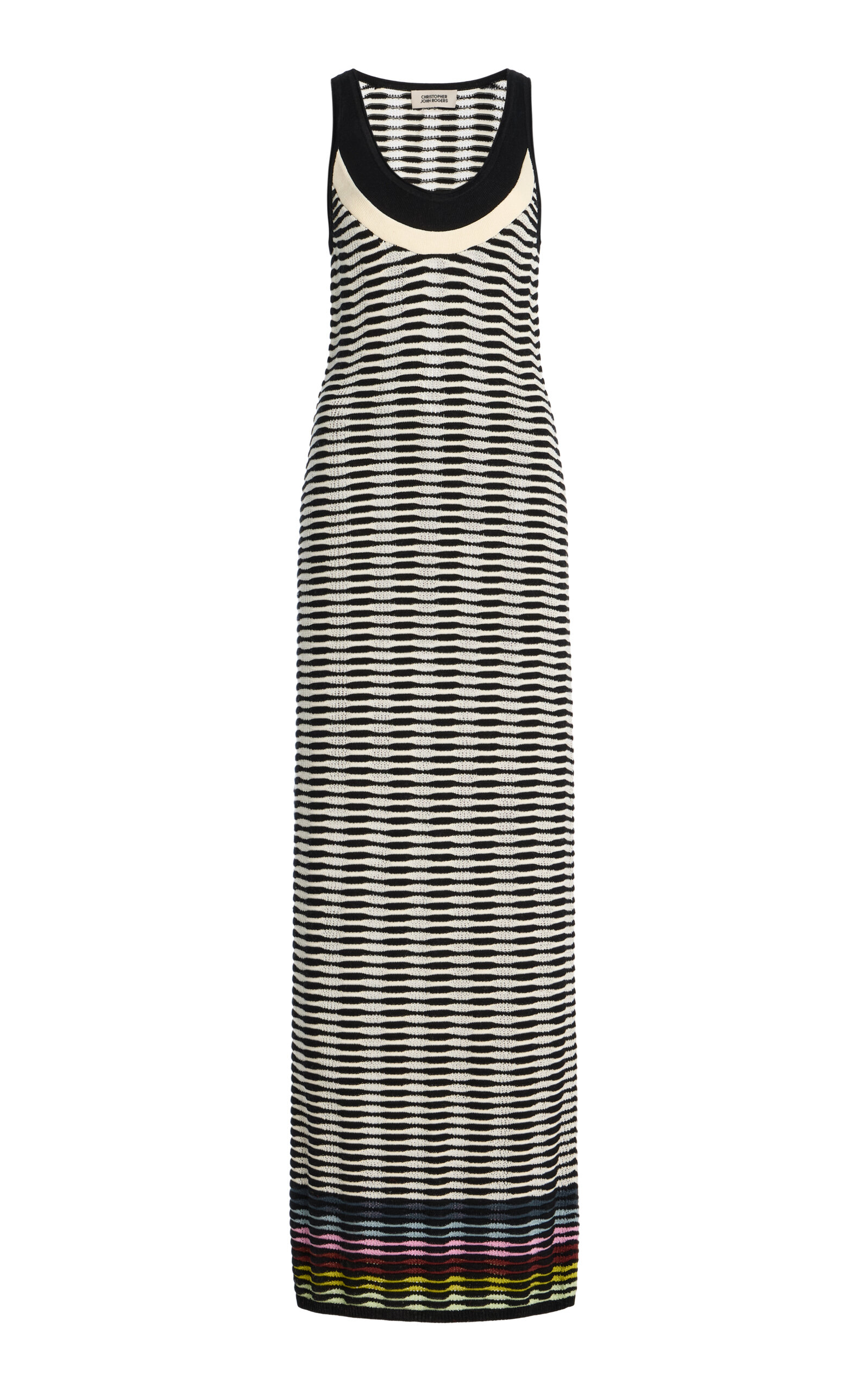 Christopher John Rogers Wave Knit Cotton Maxi Tank Dress - Black/white - XL