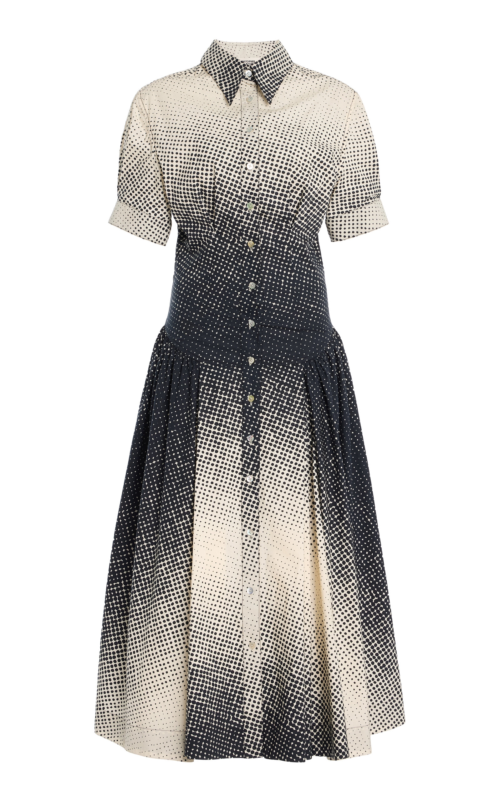 Christopher John Rogers Wiggle-Dot Cotton Midi Shirt Dress - Black/white