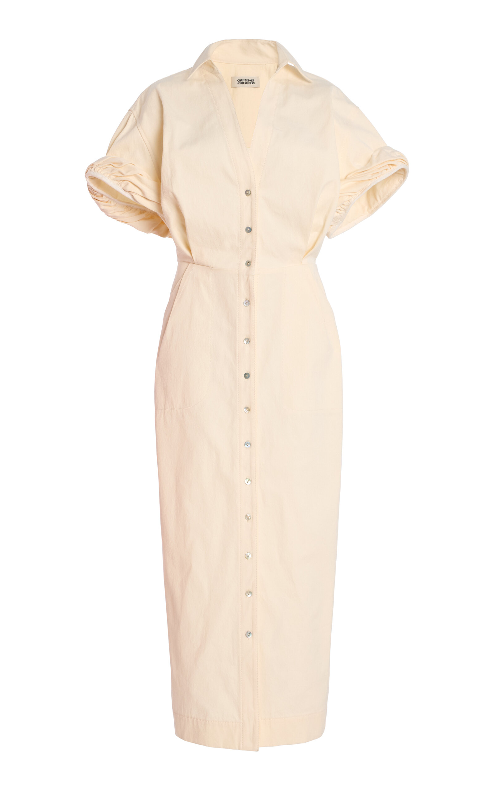 Christopher John Rogers Cotton Midi Shirt Dress - Off-White