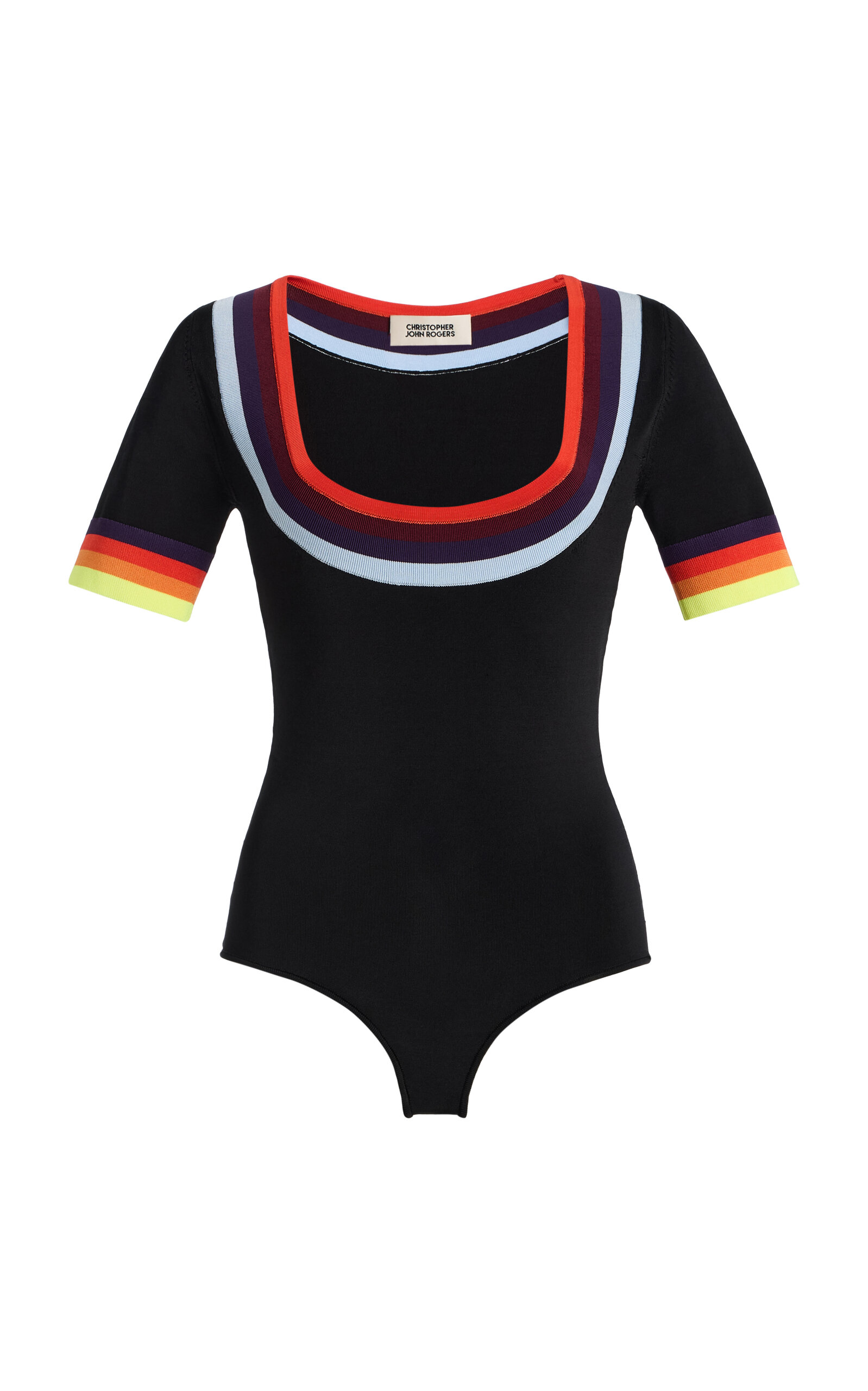 Christopher John Rogers Striped Knit Bodysuit In Black