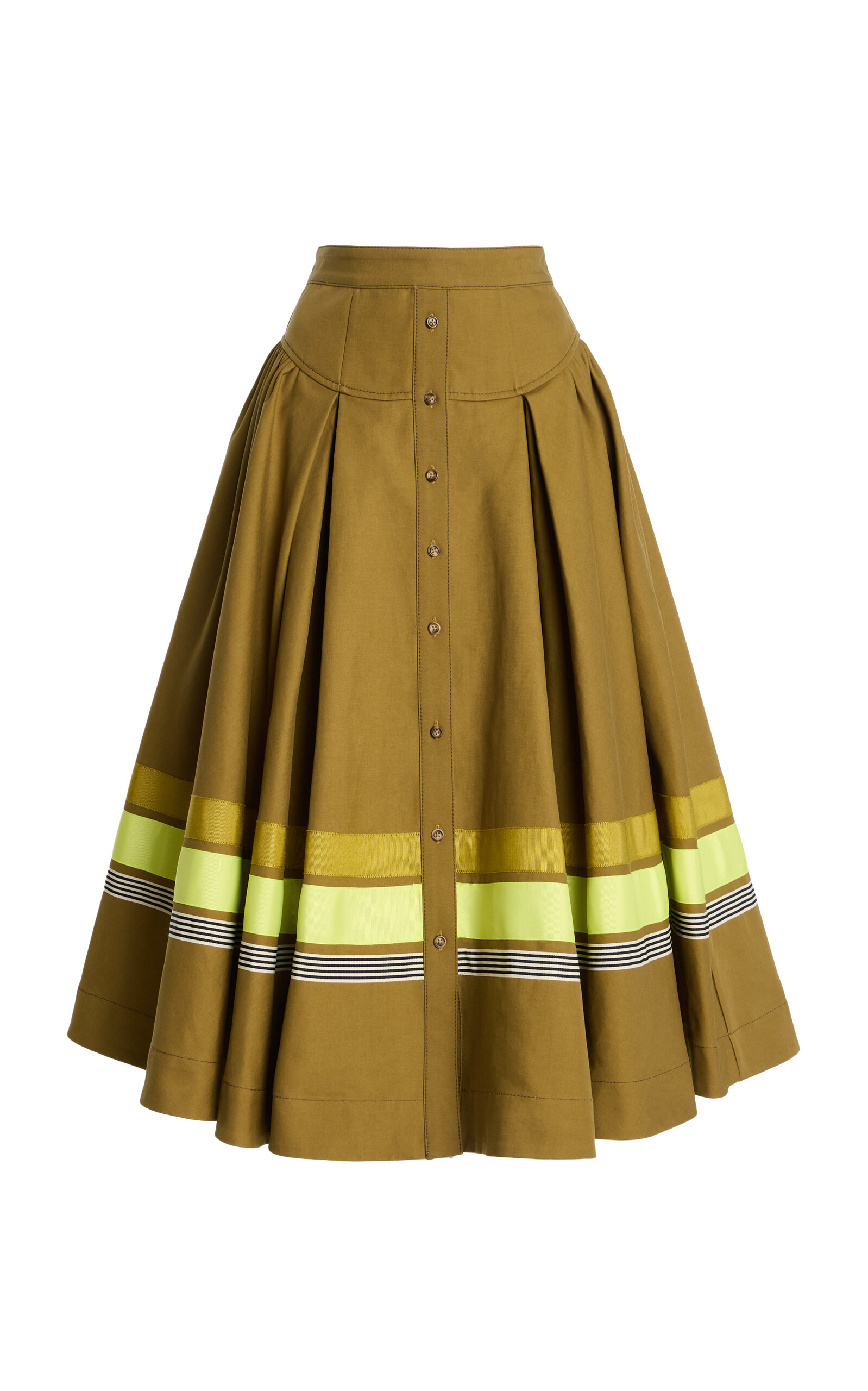 Christopher John Rogers Embroidered Cotton Midi Skirt In Green