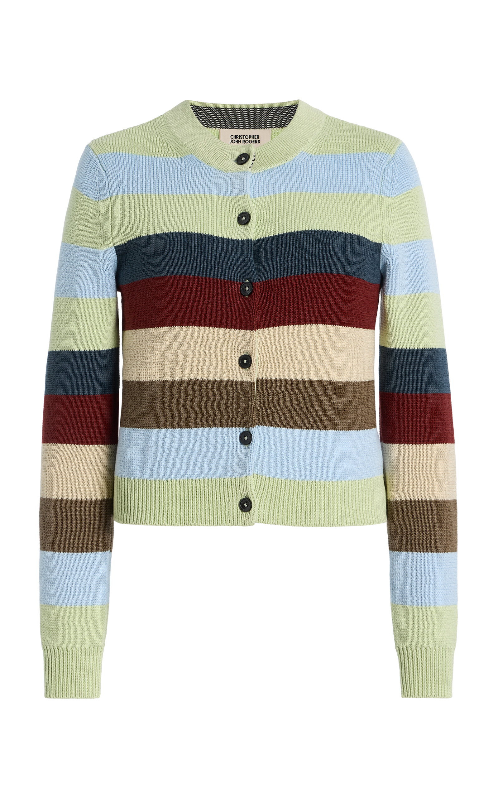 Christopher John Rogers Striped Cotton Cardigan In Multi