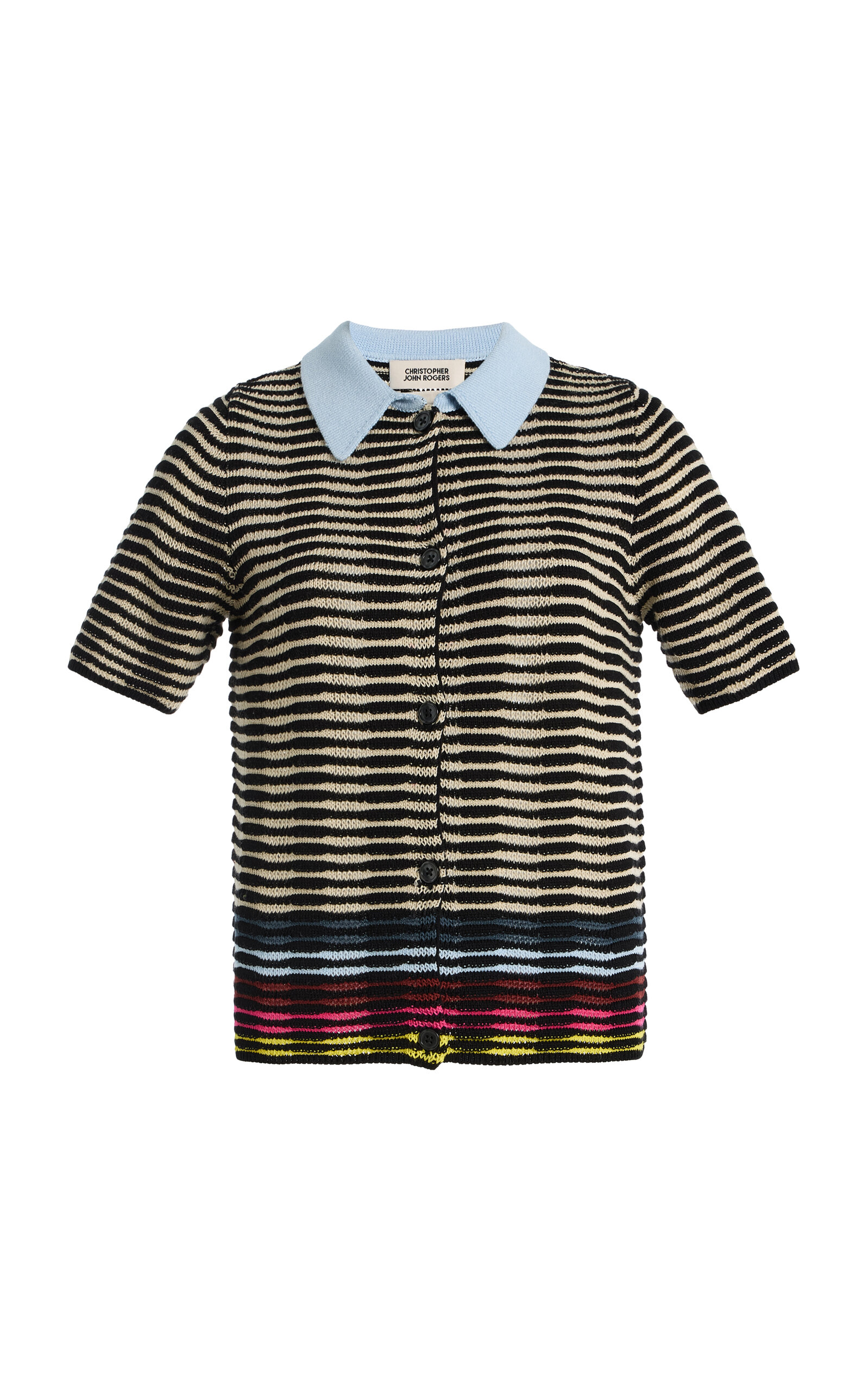 Christopher John Rogers Wave-Knit Cotton Polo Shirt - Multi - XXL