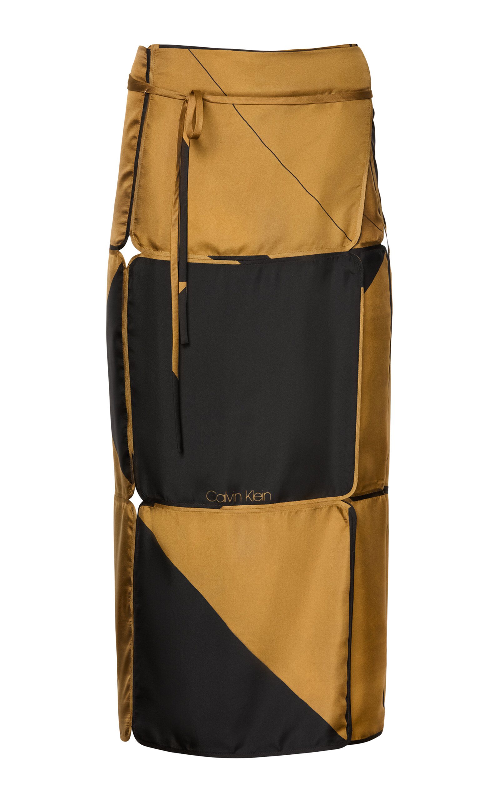 Calvin Klein Collection Wrap-around Printed Silk Midi Skirt In Brown