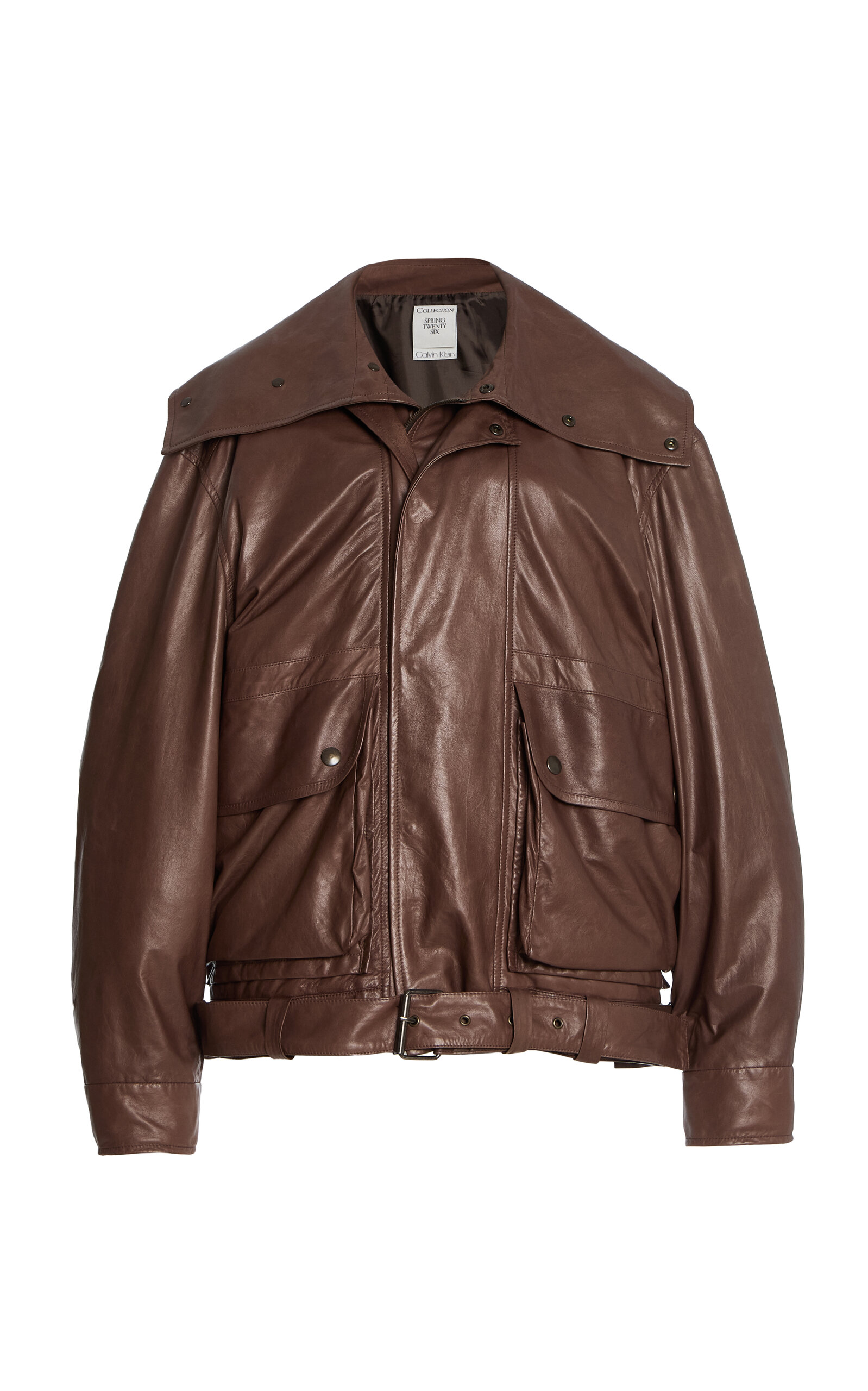 Calvin Klein Collection Isa Oversized Leather Jacket In Brown