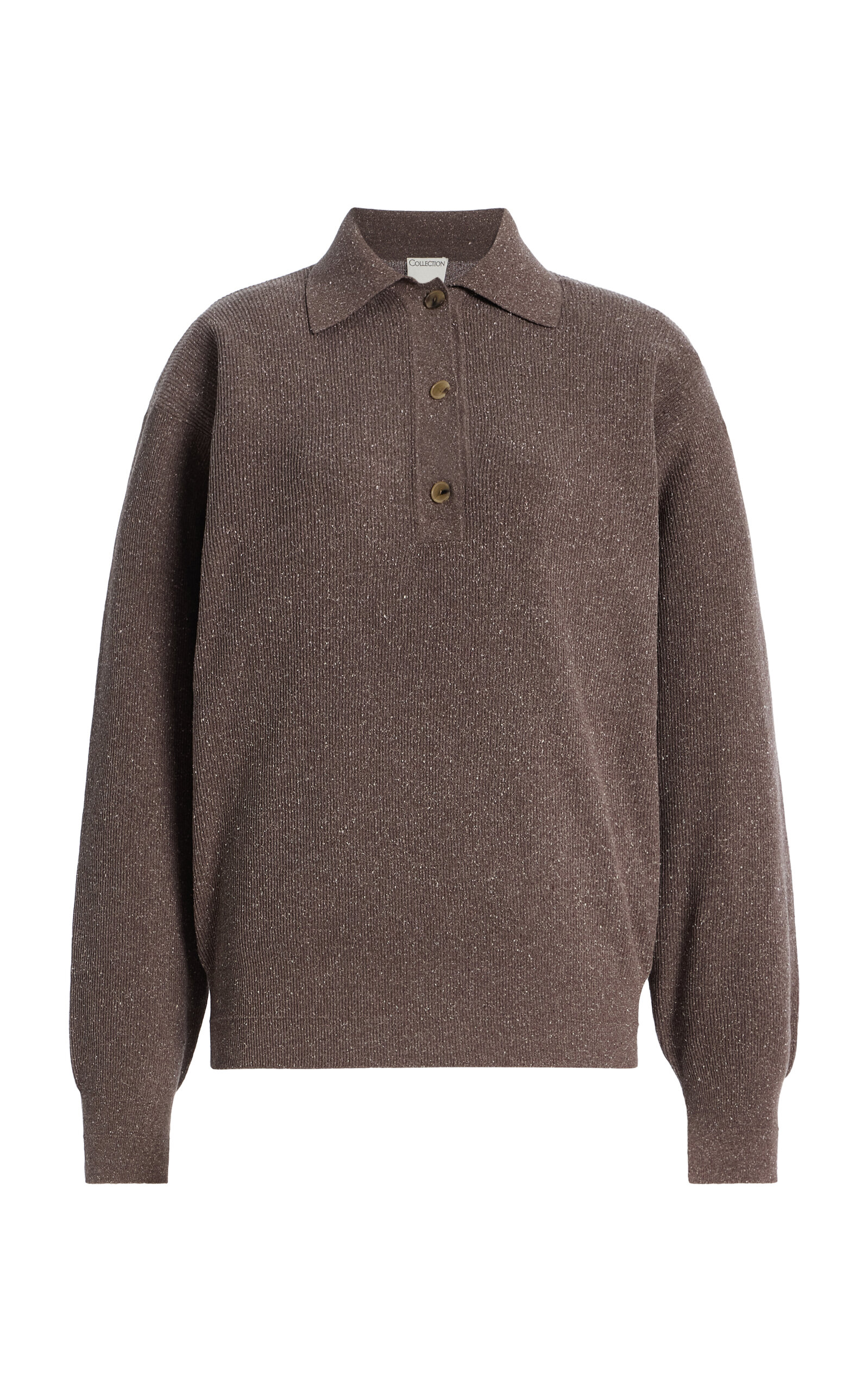 Calvin Klein Collection Polo Buttoned Silk Sweater In Brown