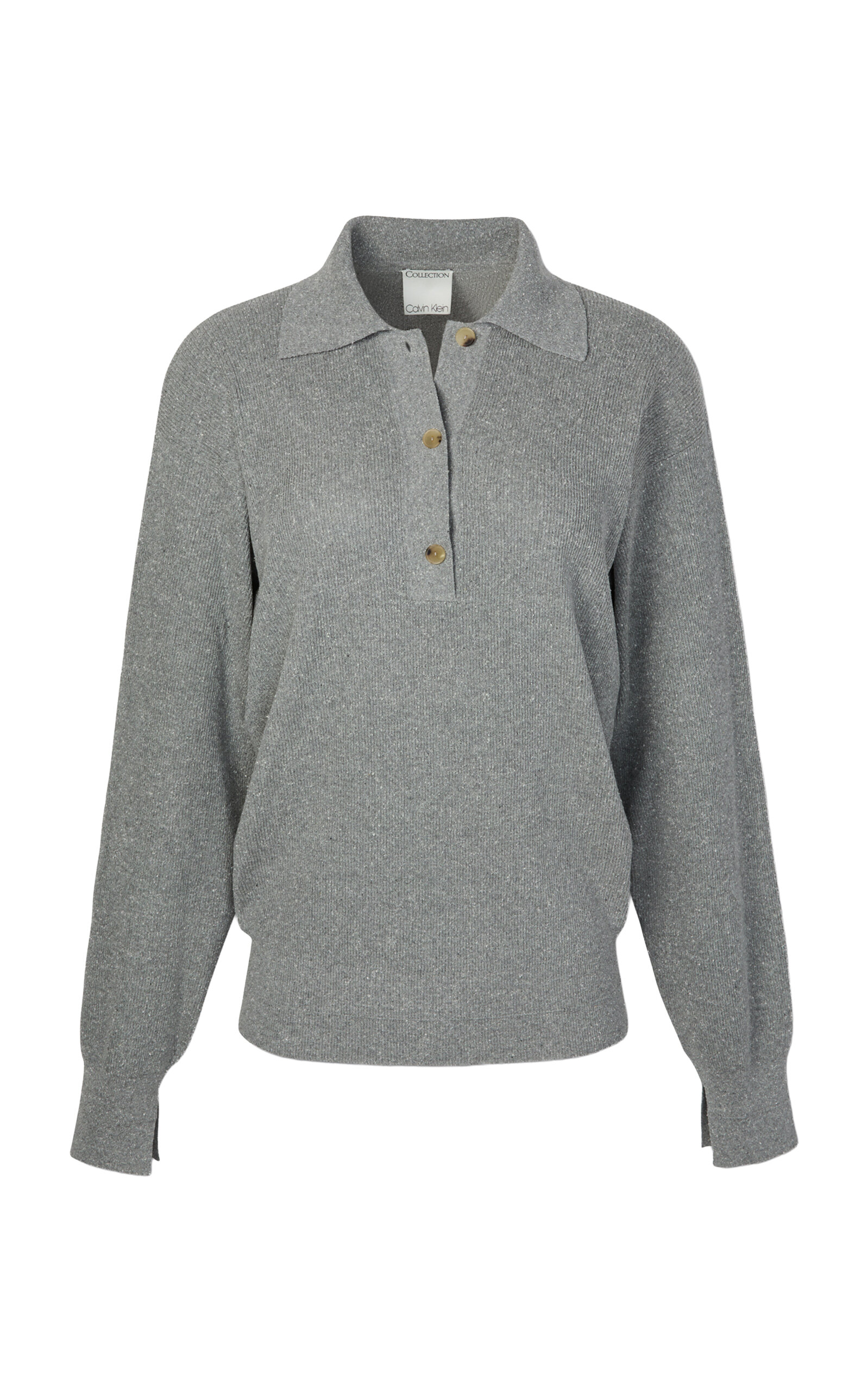 Calvin Klein Collection Polo Buttoned Silk Sweater In Gray