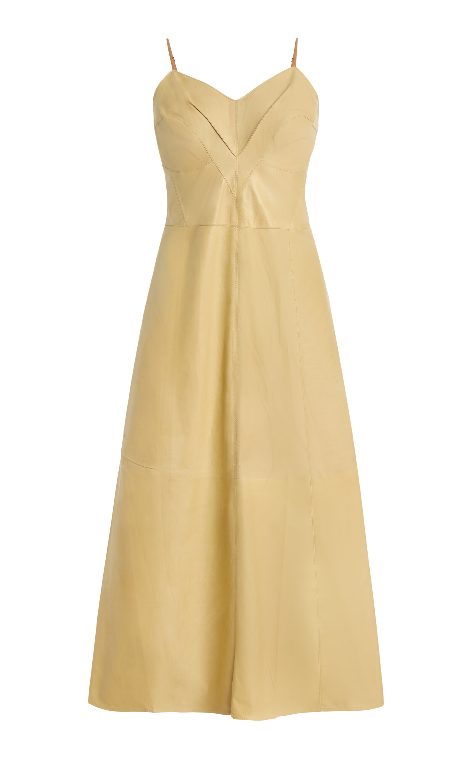 Calvin Klein Collection Cup-detailed Leather Midi Slip Dress In Gold