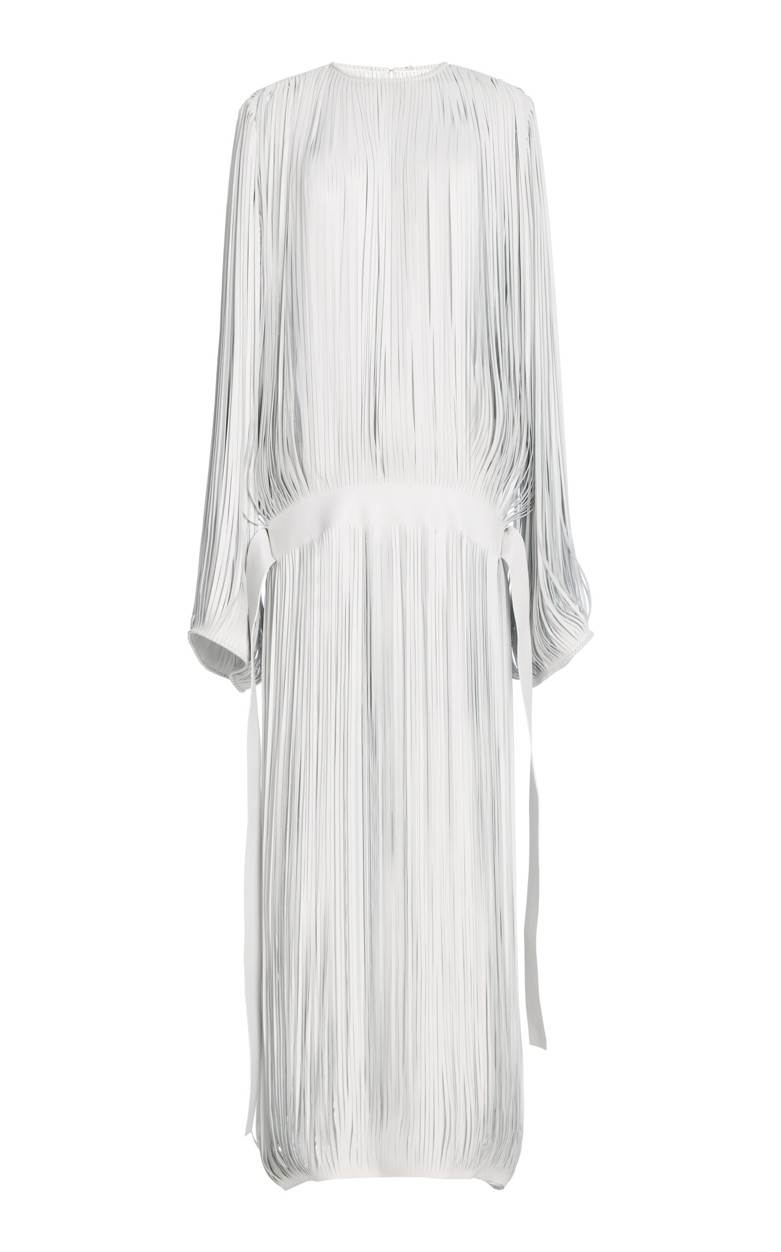 Calvin Klein Collection Fringed Micro Laser-Cut Leather Maxi Dress - Off-White