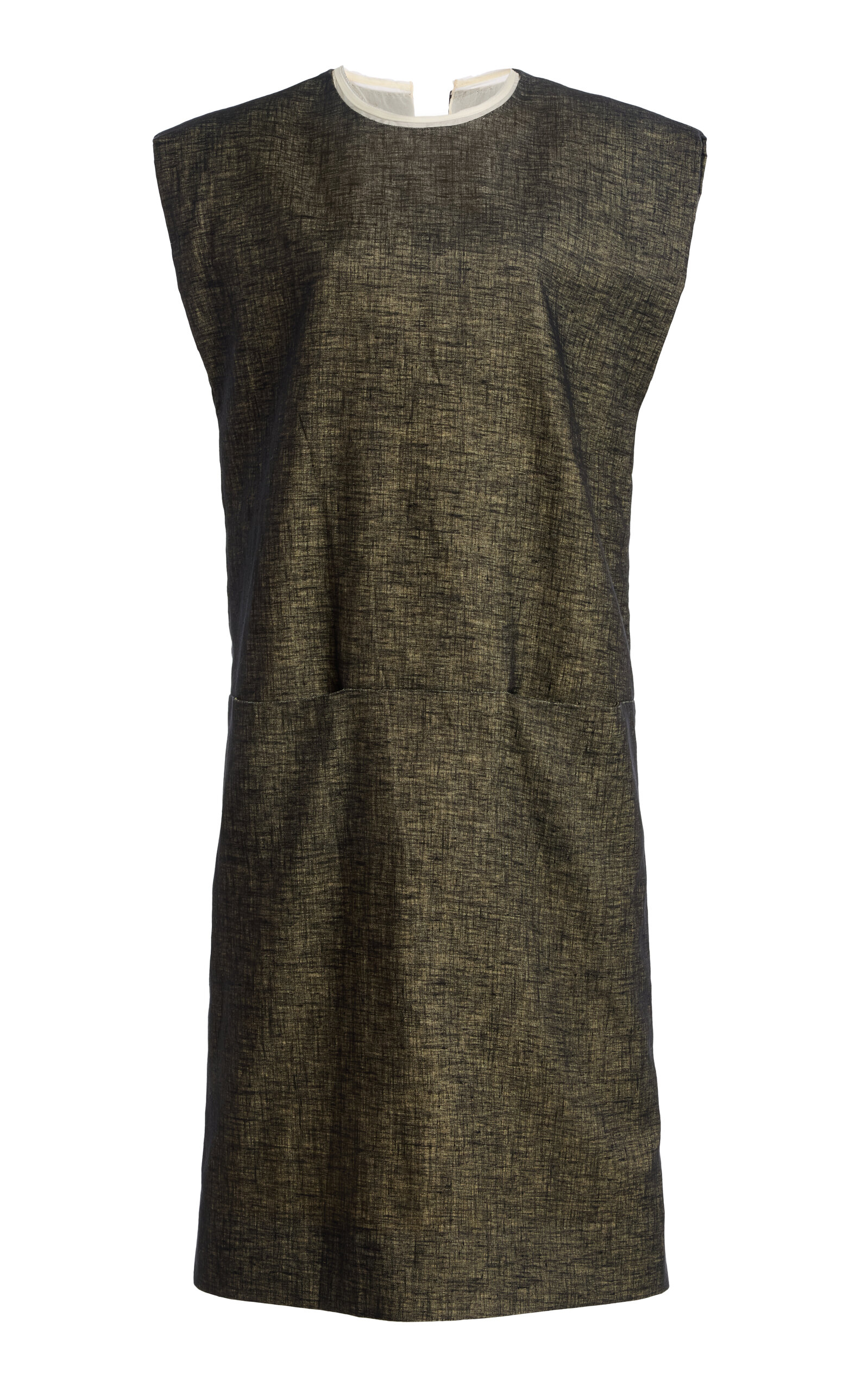 Calvin Klein Collection Crew Neck Linen-blend Midi Dress In Green