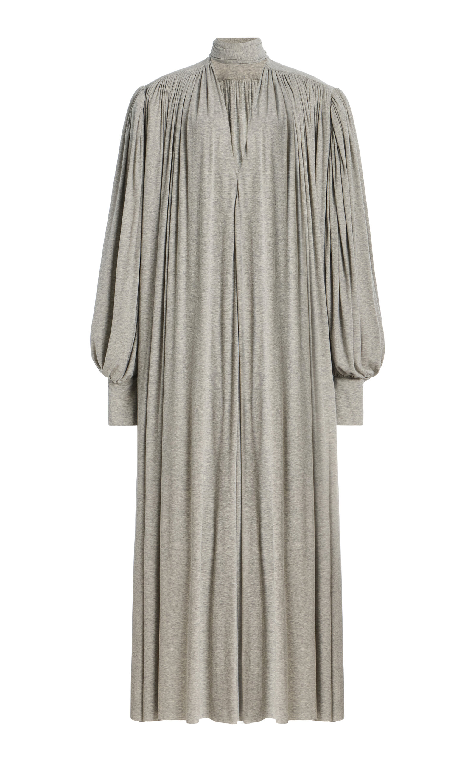Calvin Klein Collection Yasmine Balloon-sleeve Cotton-blend Maxi Dress In Gray