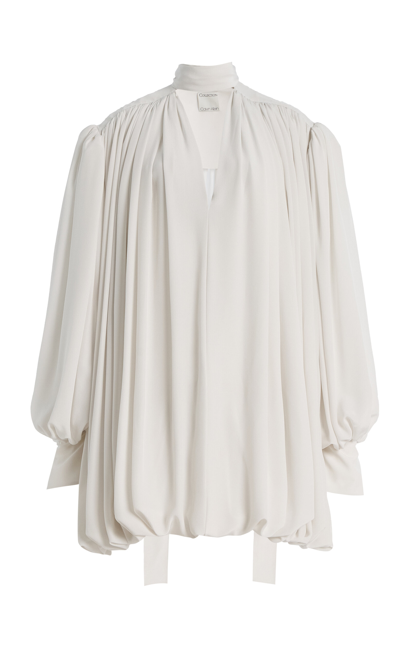Calvin Klein Collection Gathered Silk Midi Dress In White