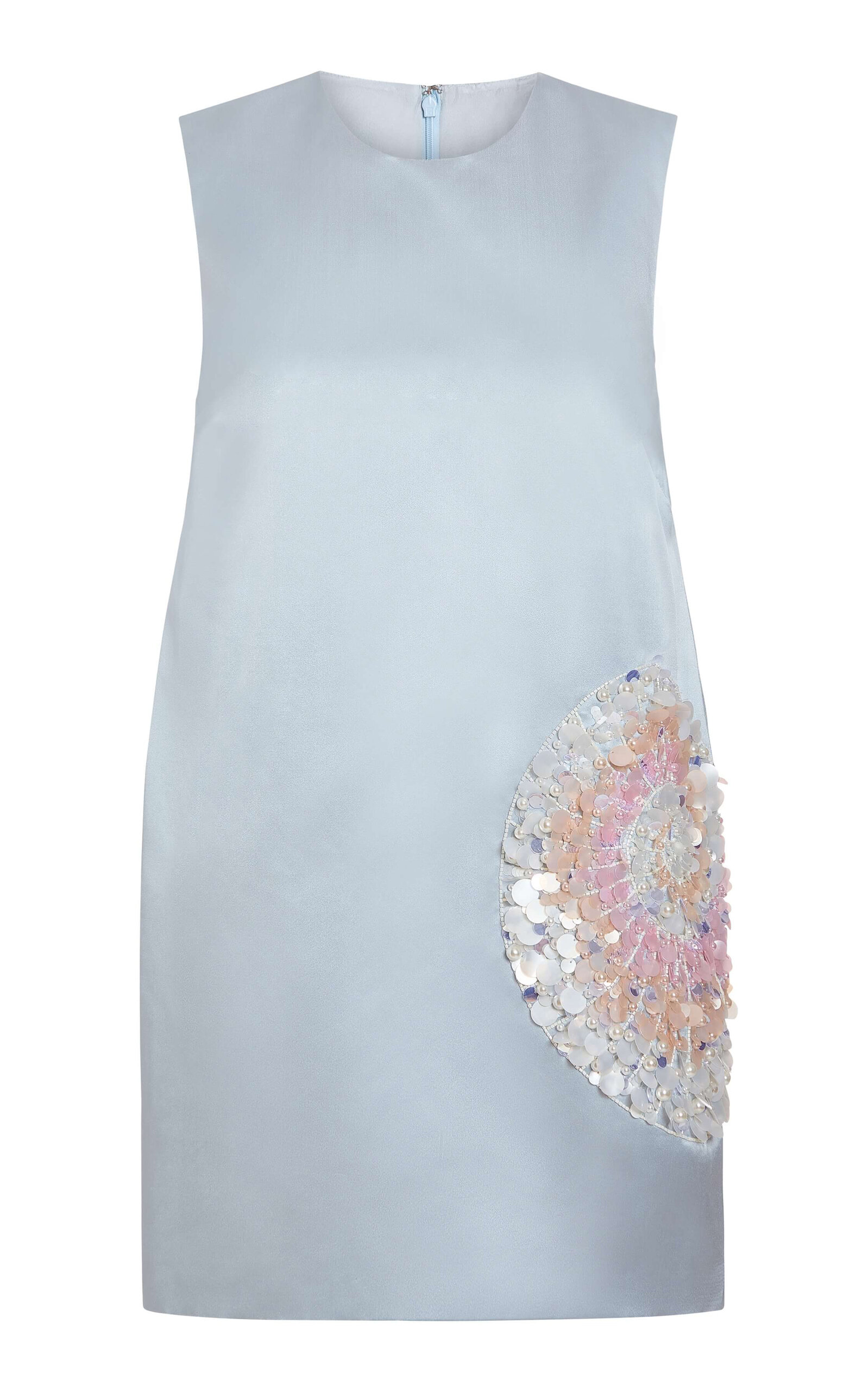 Markarian Daisy Seashell-Beaded Satin Mini Cocoon Dress - Light Blue