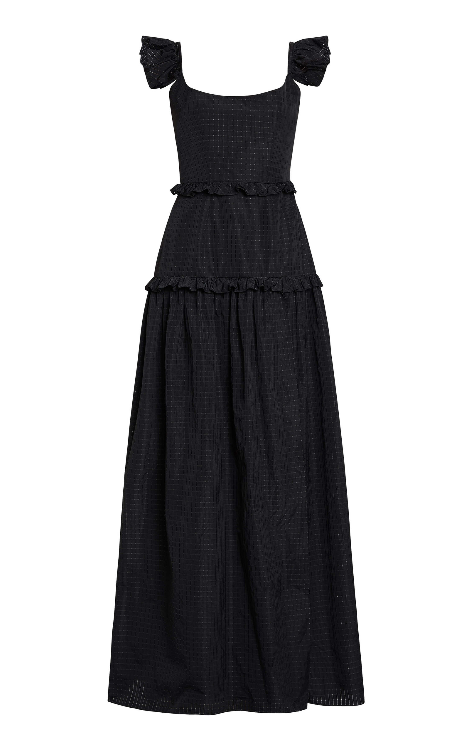 Markarian Alanna Ruffled Tiered Taffeta Gown In Black