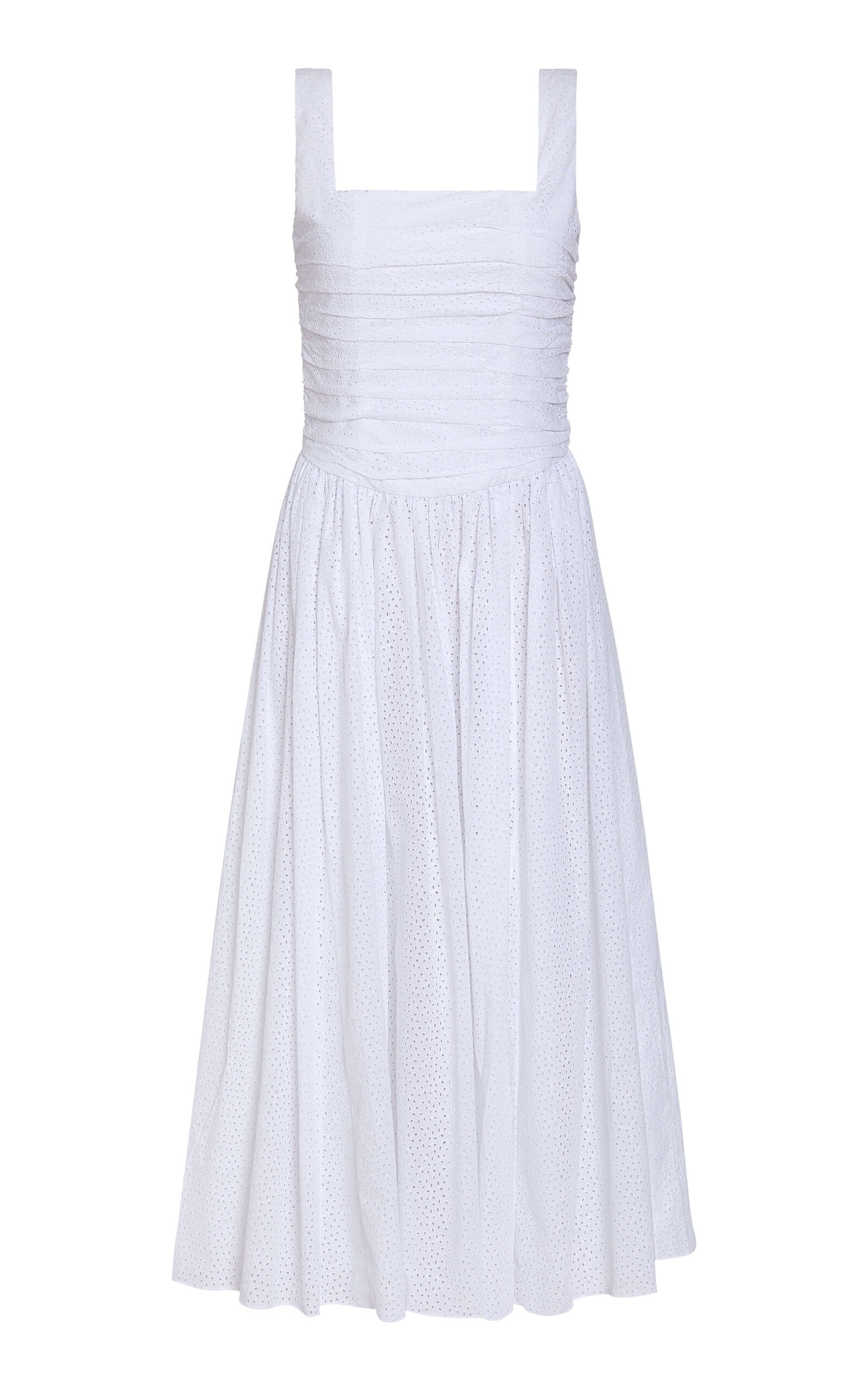 Markarian Maeve Ruched Cotton Eyelet Midi Dress