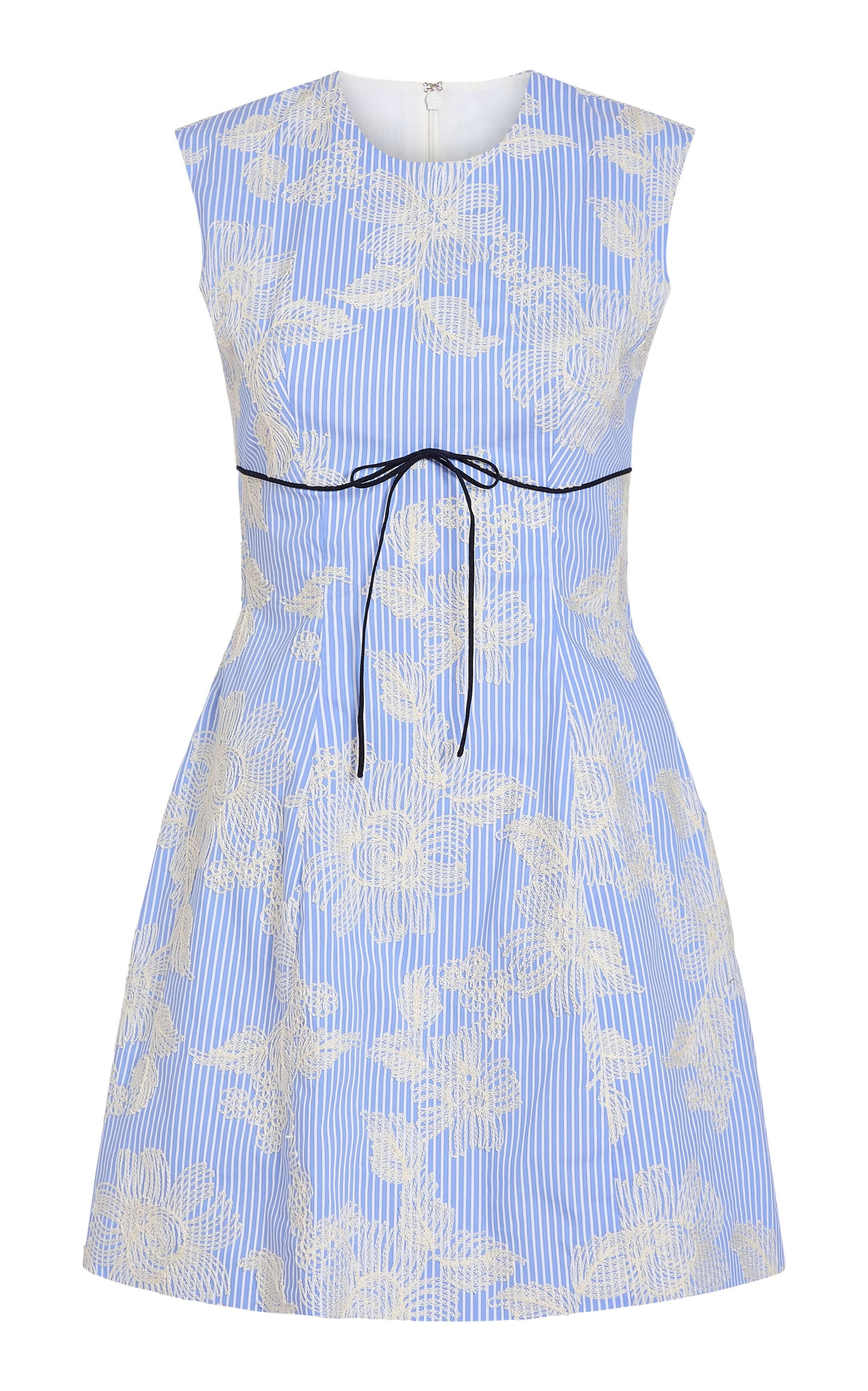 Markarian Jolie Bow-detailed Embroidered Cotton-blend Mini Dress In Blue
