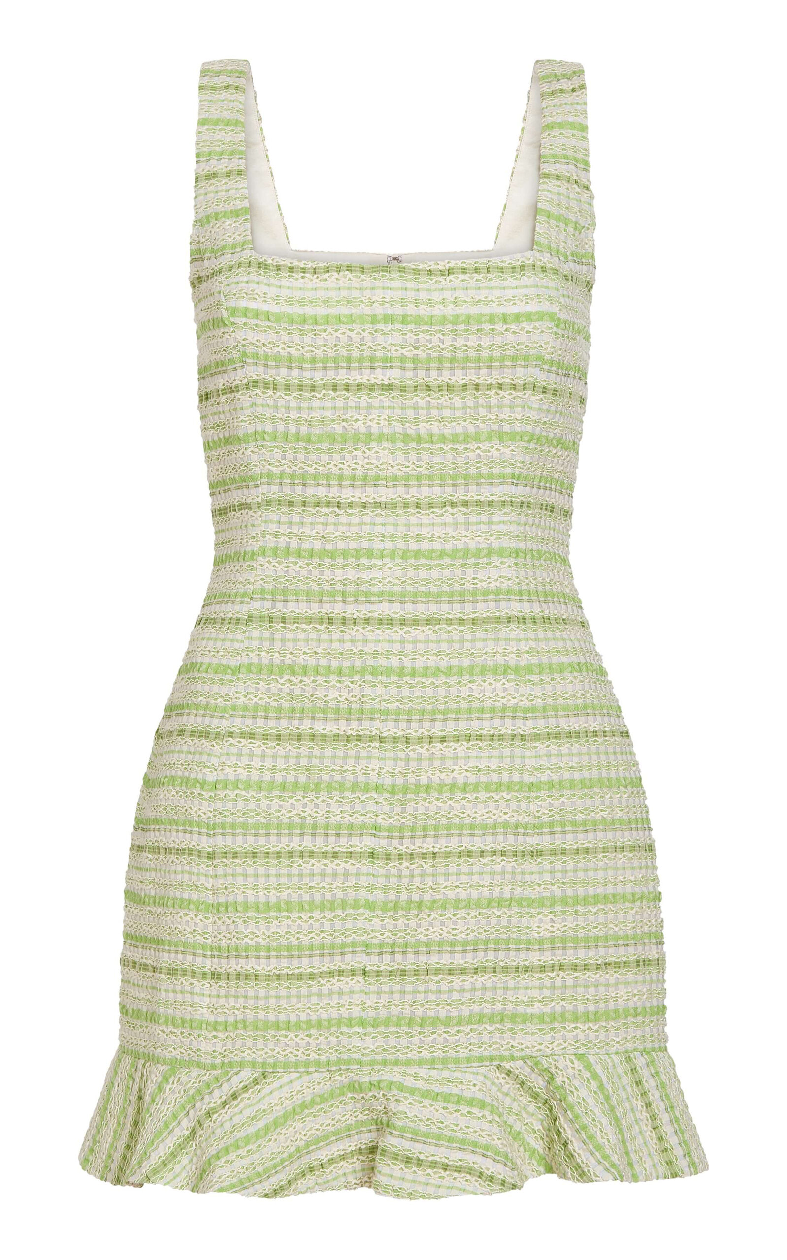 Markarian Kira Stripe-organza Square-neck Mini Dress In Green