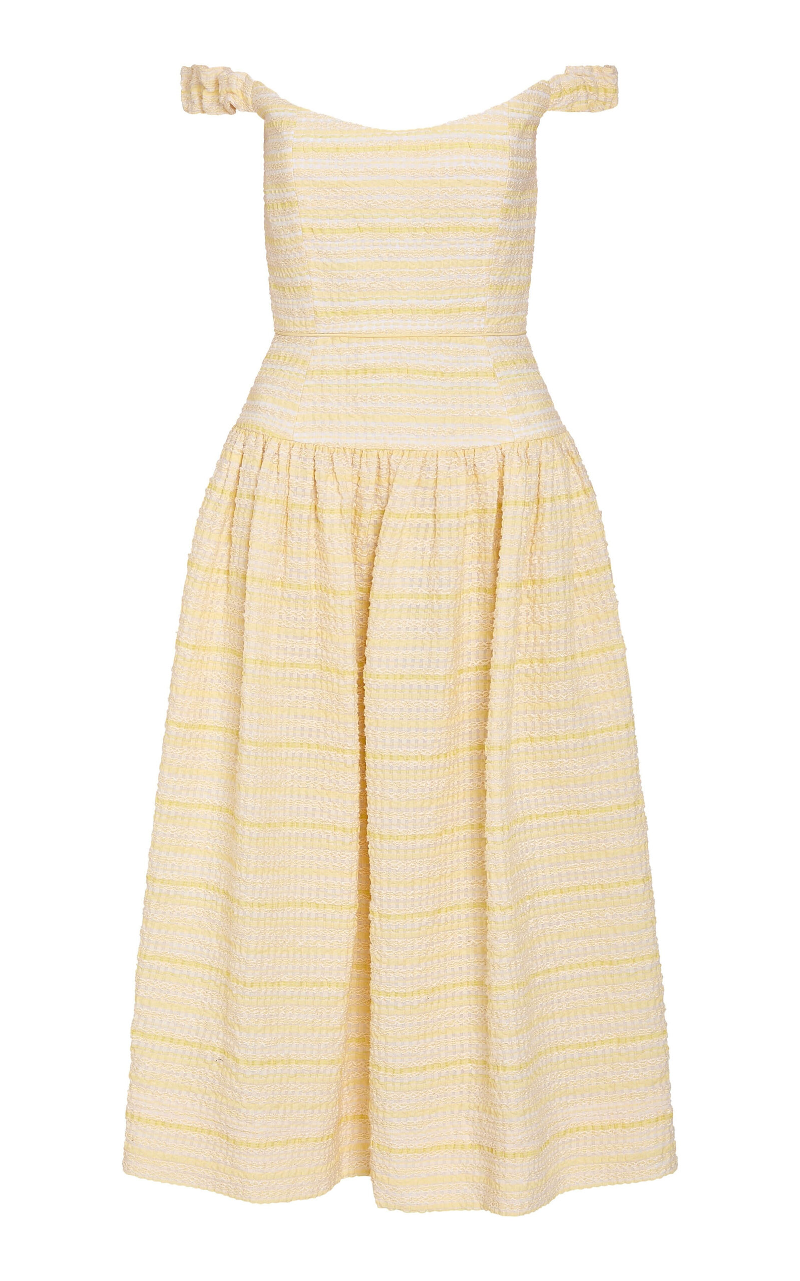 Markarian Giorgia Off-The-Shoulder Striped-Organza Midi Dress - Yellow
