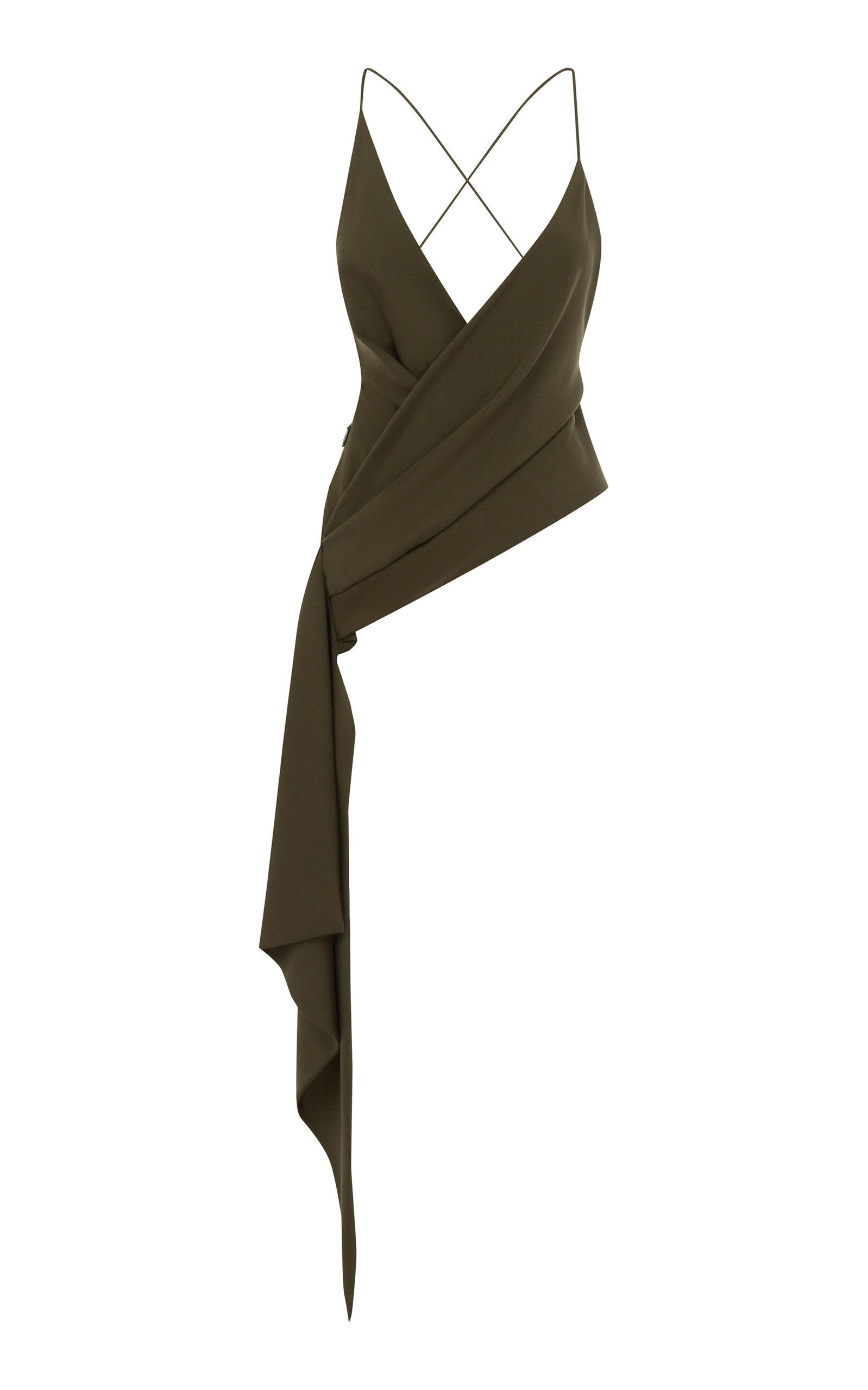 Alex Perry Asymmetric Virgin-wool Wrap Top In Green