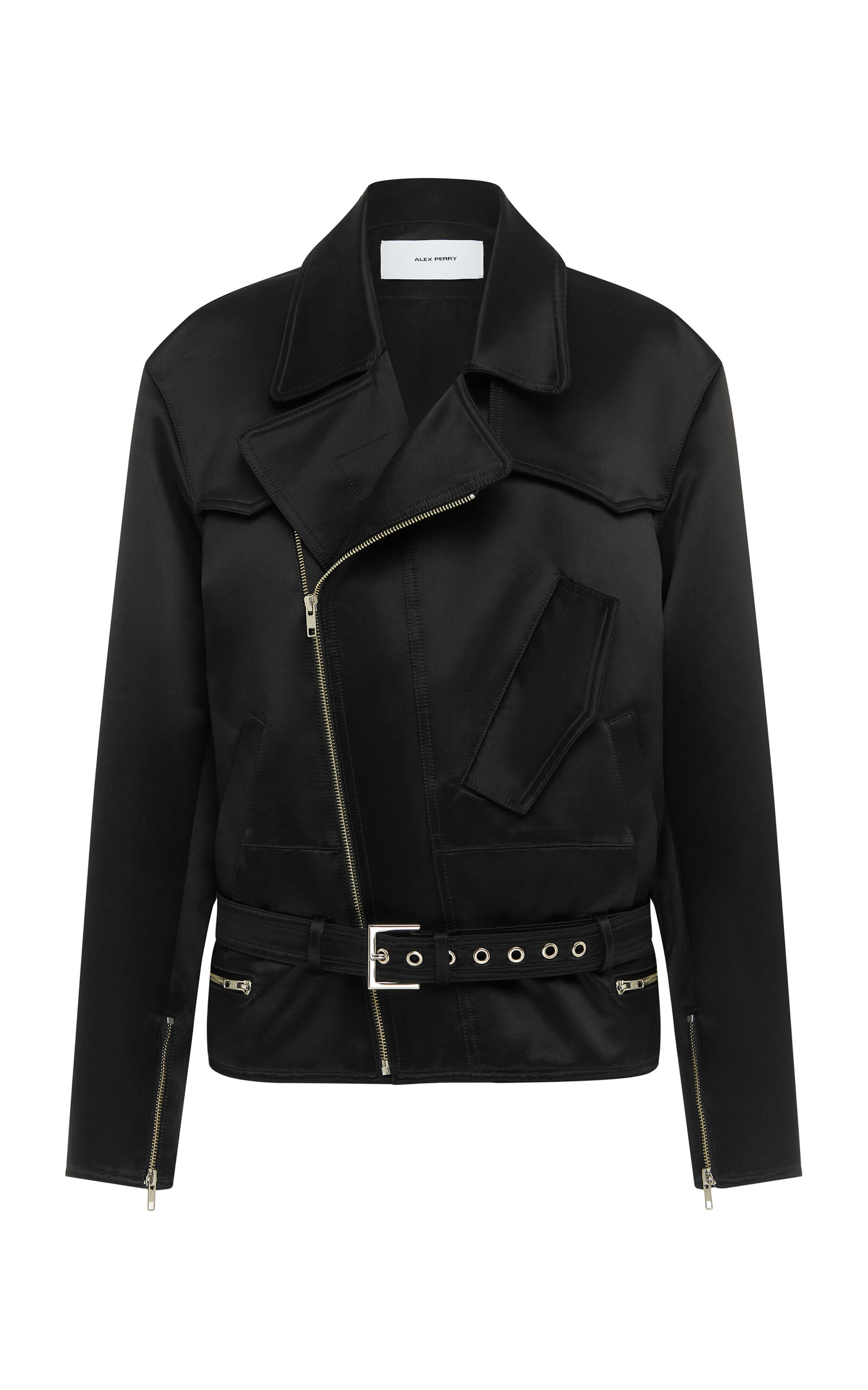 Alex Perry Oversized Duchess-satin Biker Jacket In Black