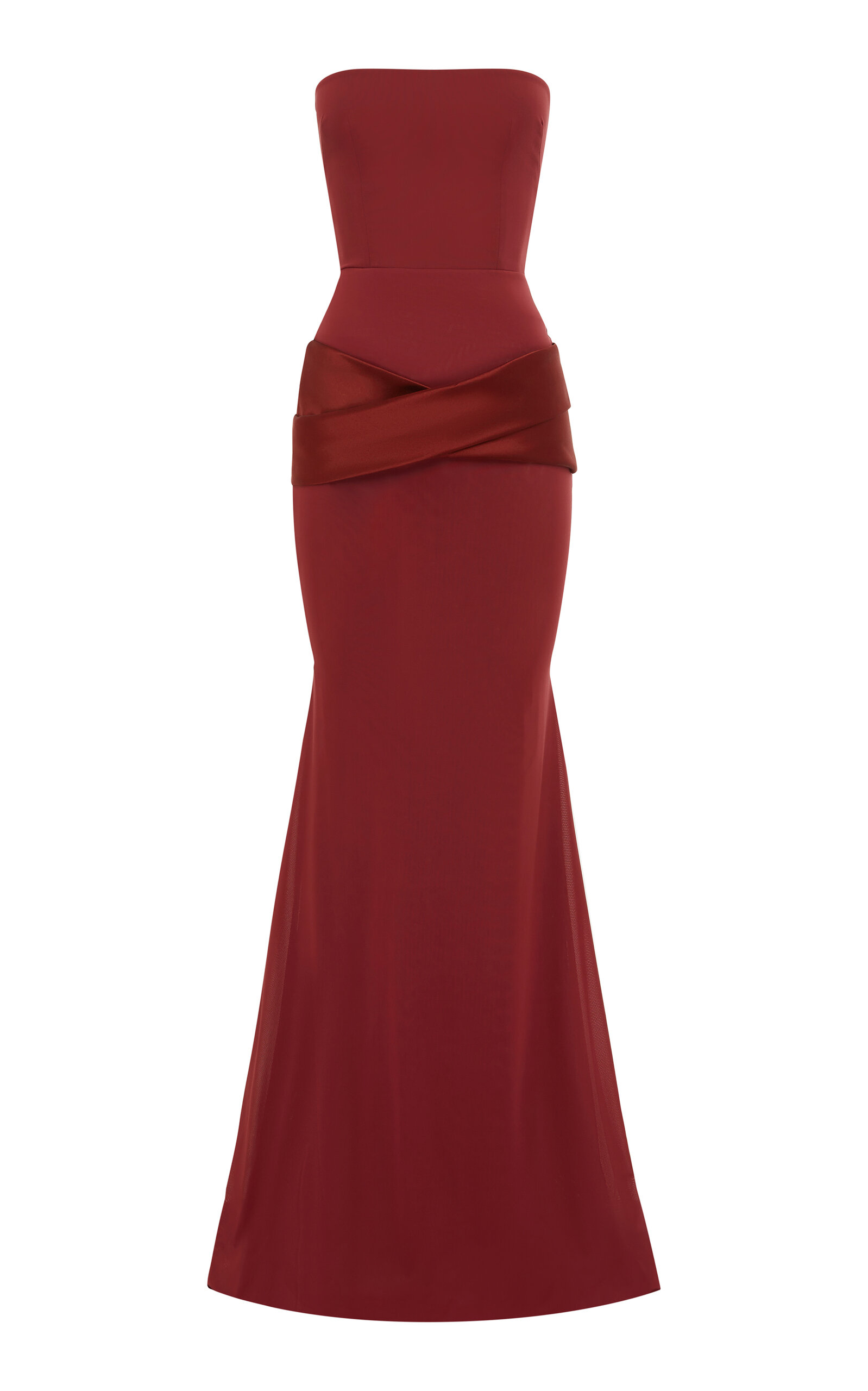 Alex Perry Strapless Stretch-mesh Gown In Burgundy